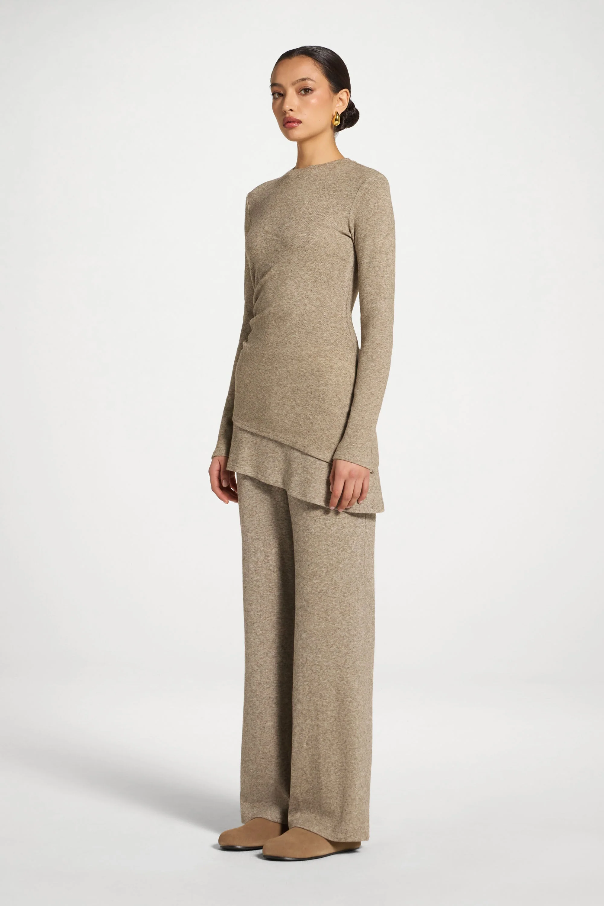 Asymmetric Rouched Top - Warm Grey - Image 6