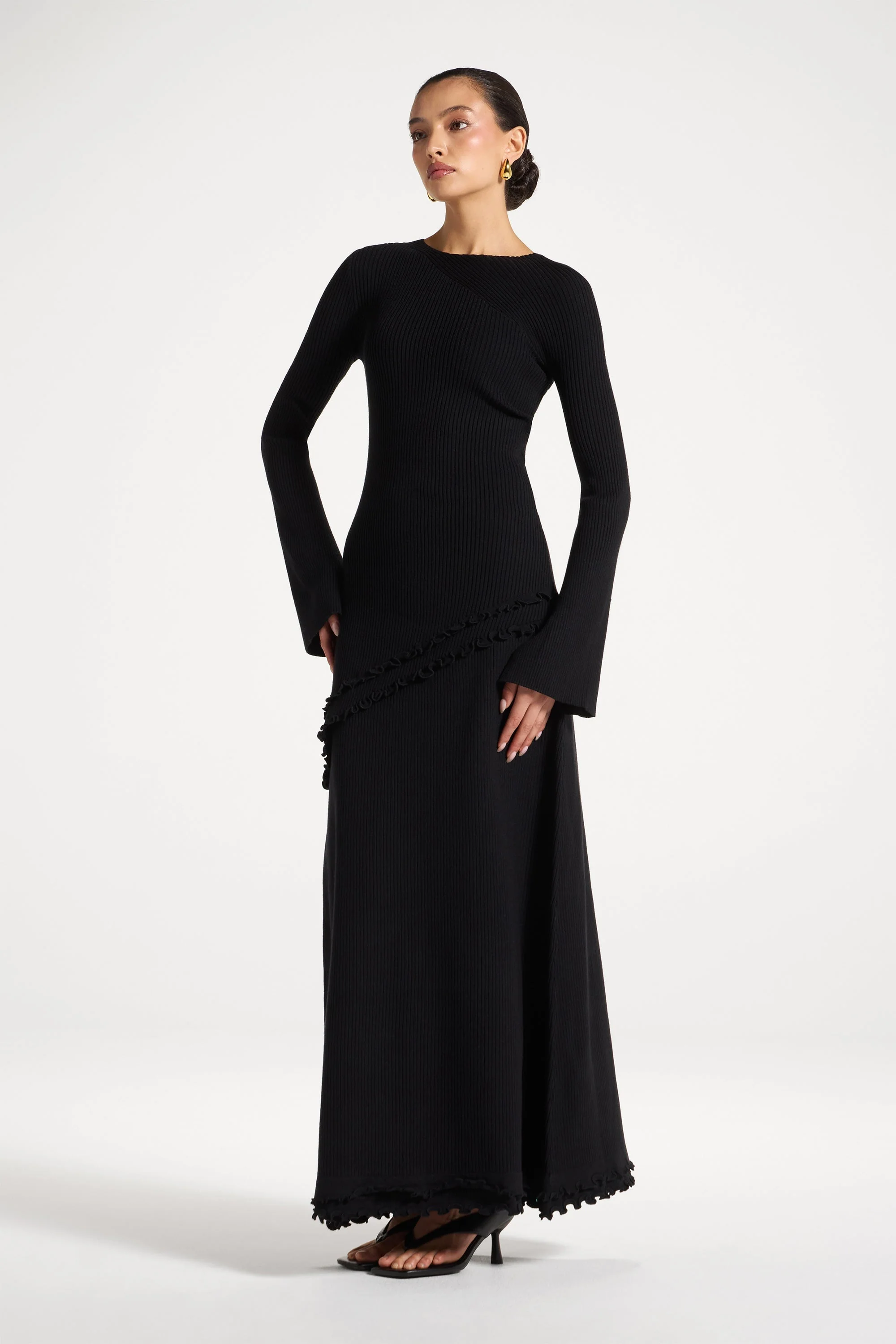 Ruffle Hem Knit Skirt - Black - Image 4