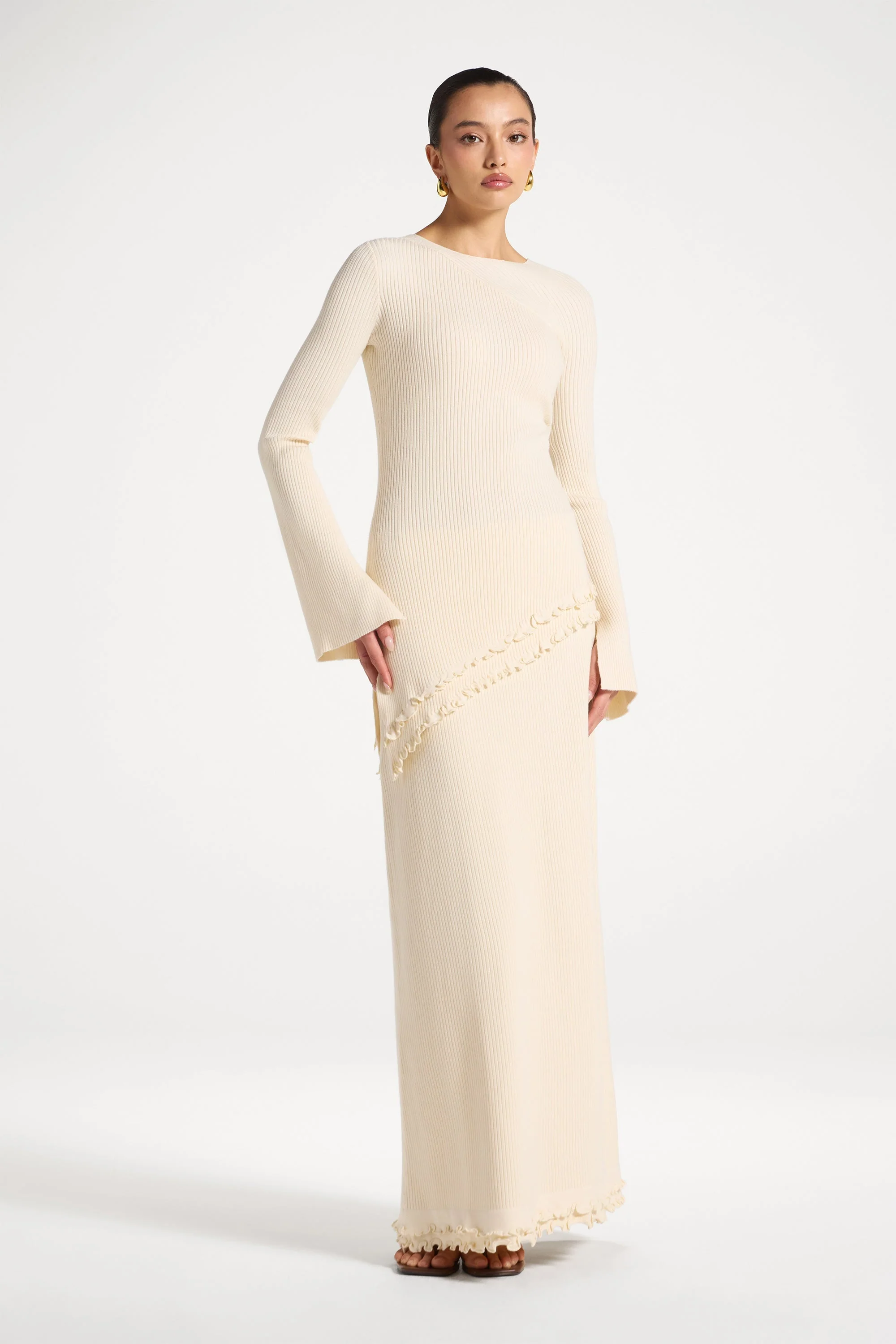 Asymmetric Ruffle Hem Knit Top - Ivory - Image 3