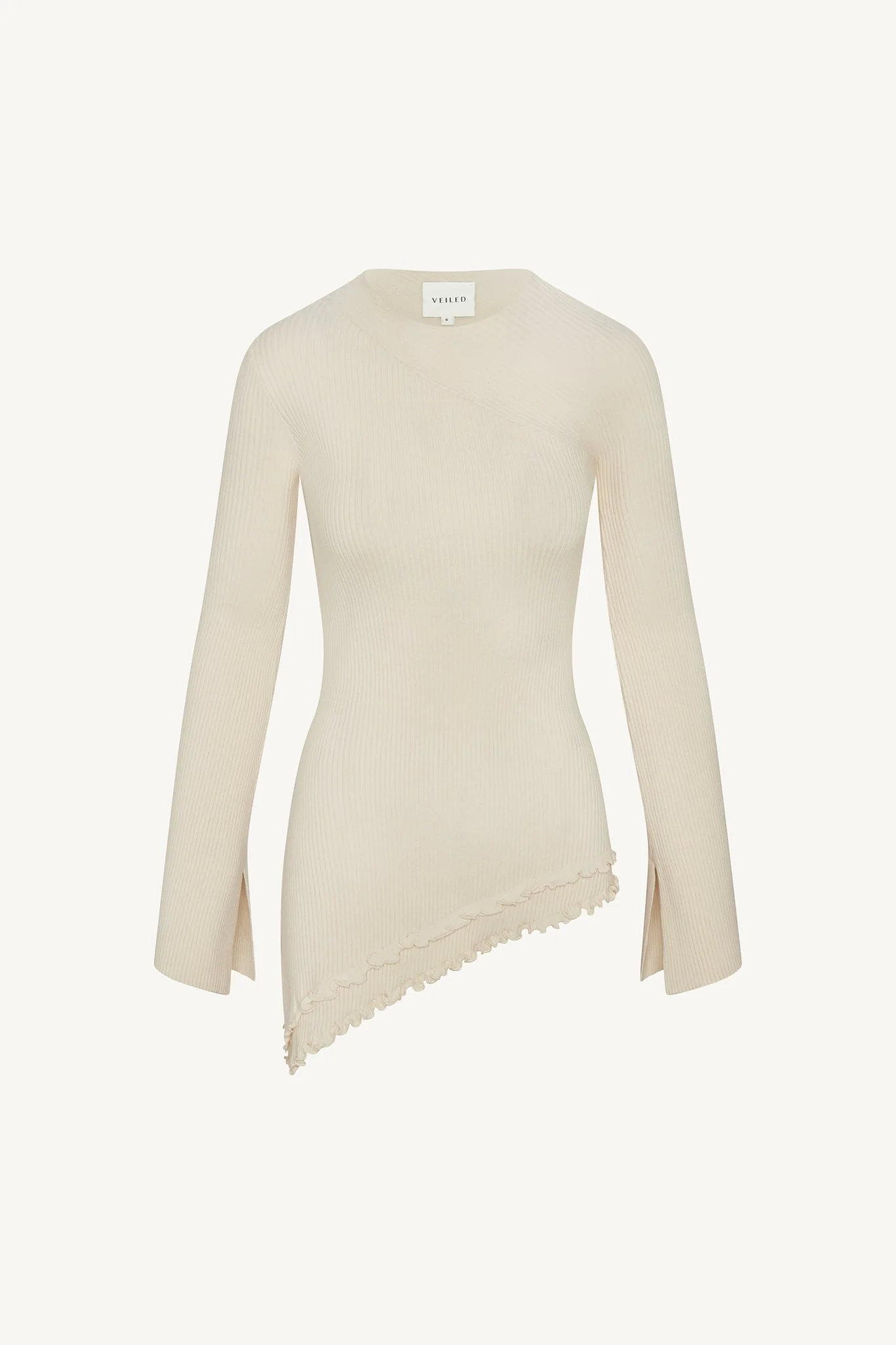 Asymmetric Ruffle Hem Knit Top - Ivory - Image 9
