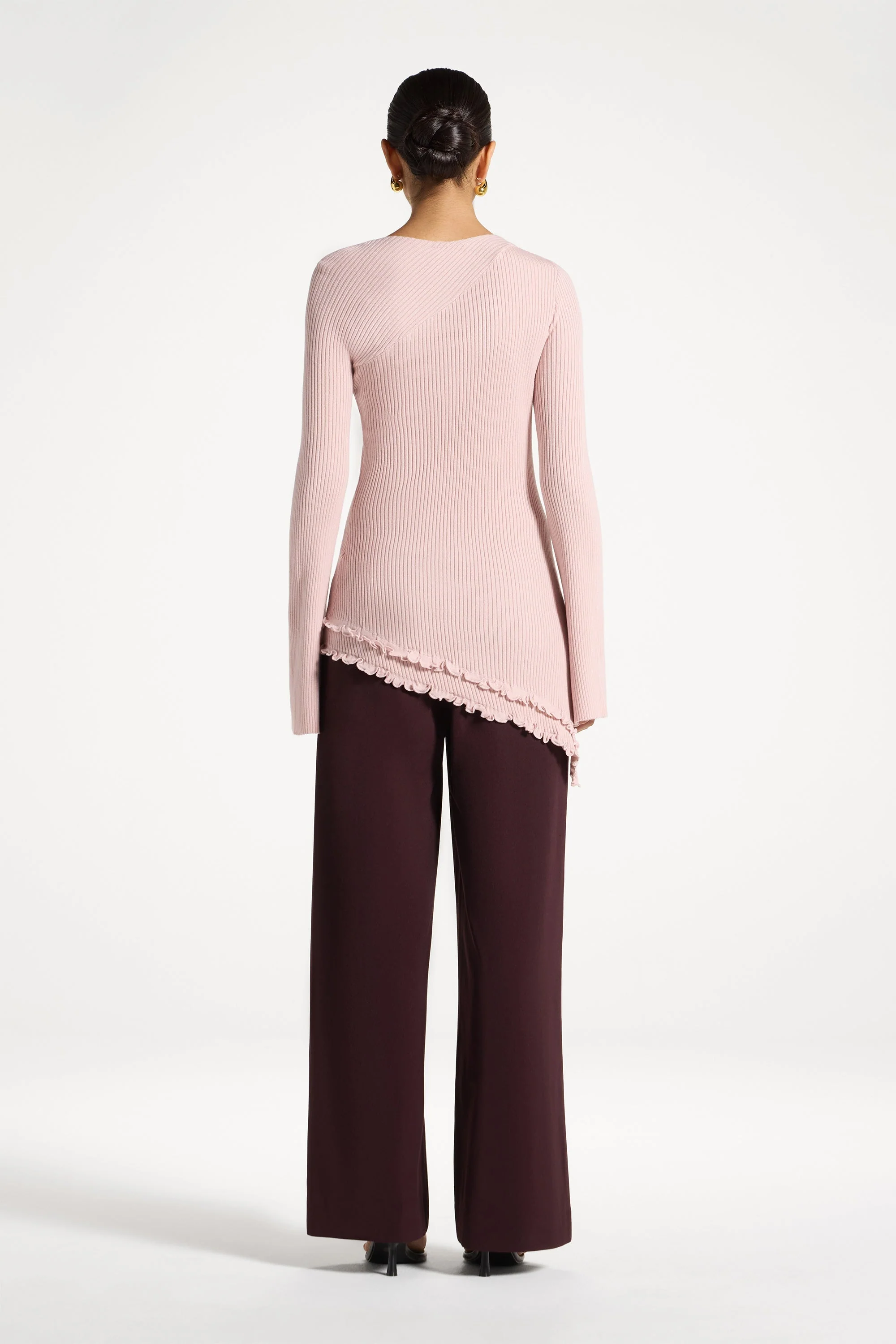 Asymmetric Ruffle Hem Knit Top - Pink Frost - Image 5