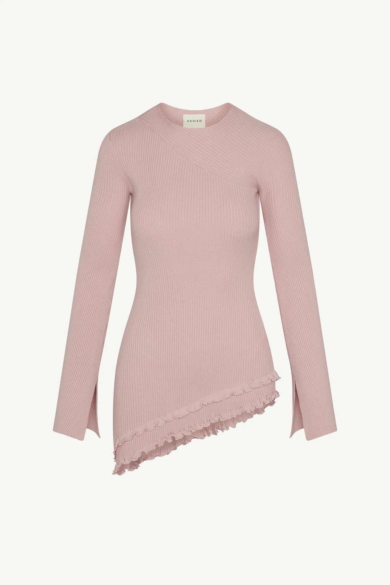 Asymmetric Ruffle Hem Knit Top - Pink Frost - Image 7