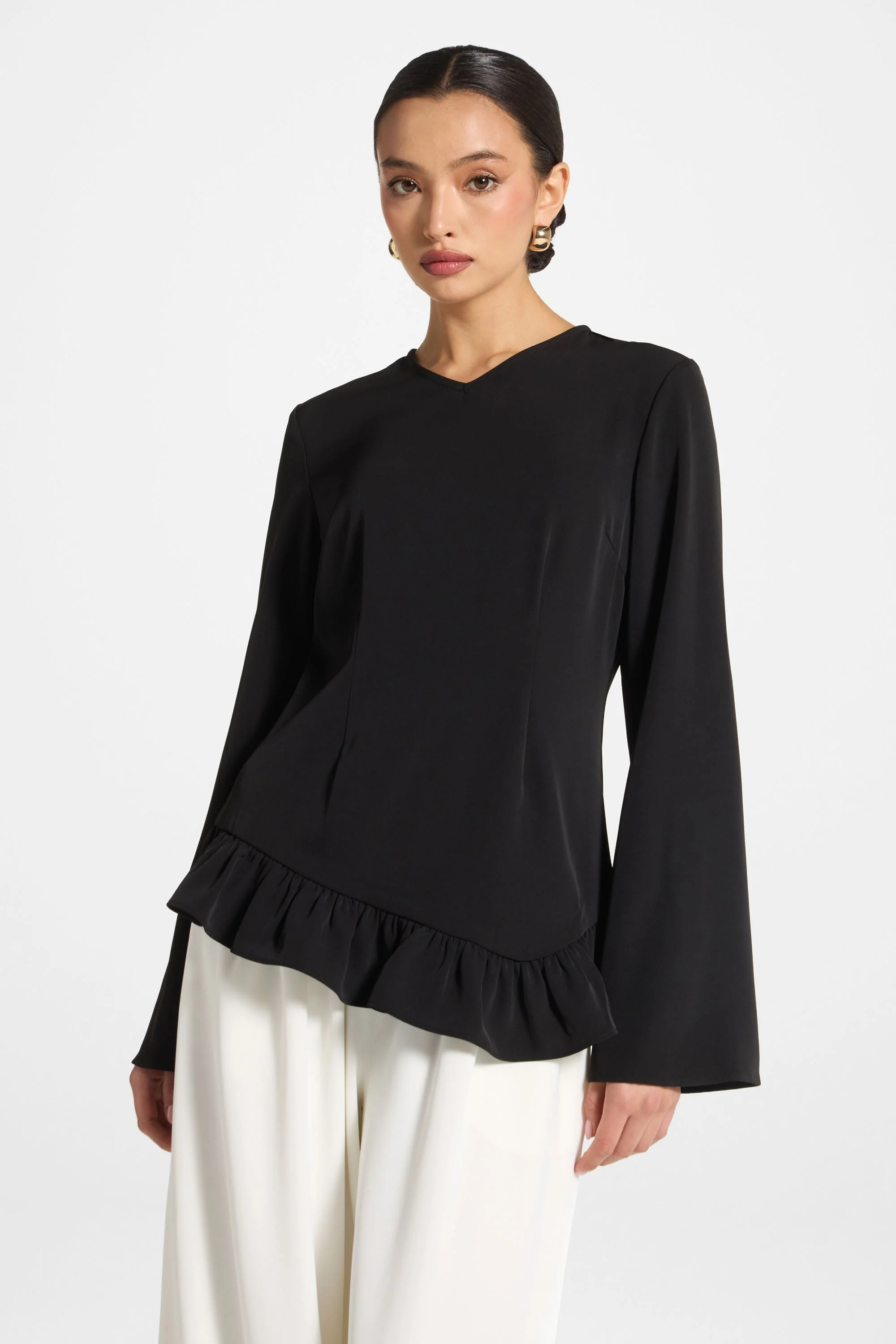 Asymmetric Ruffle Top - Black