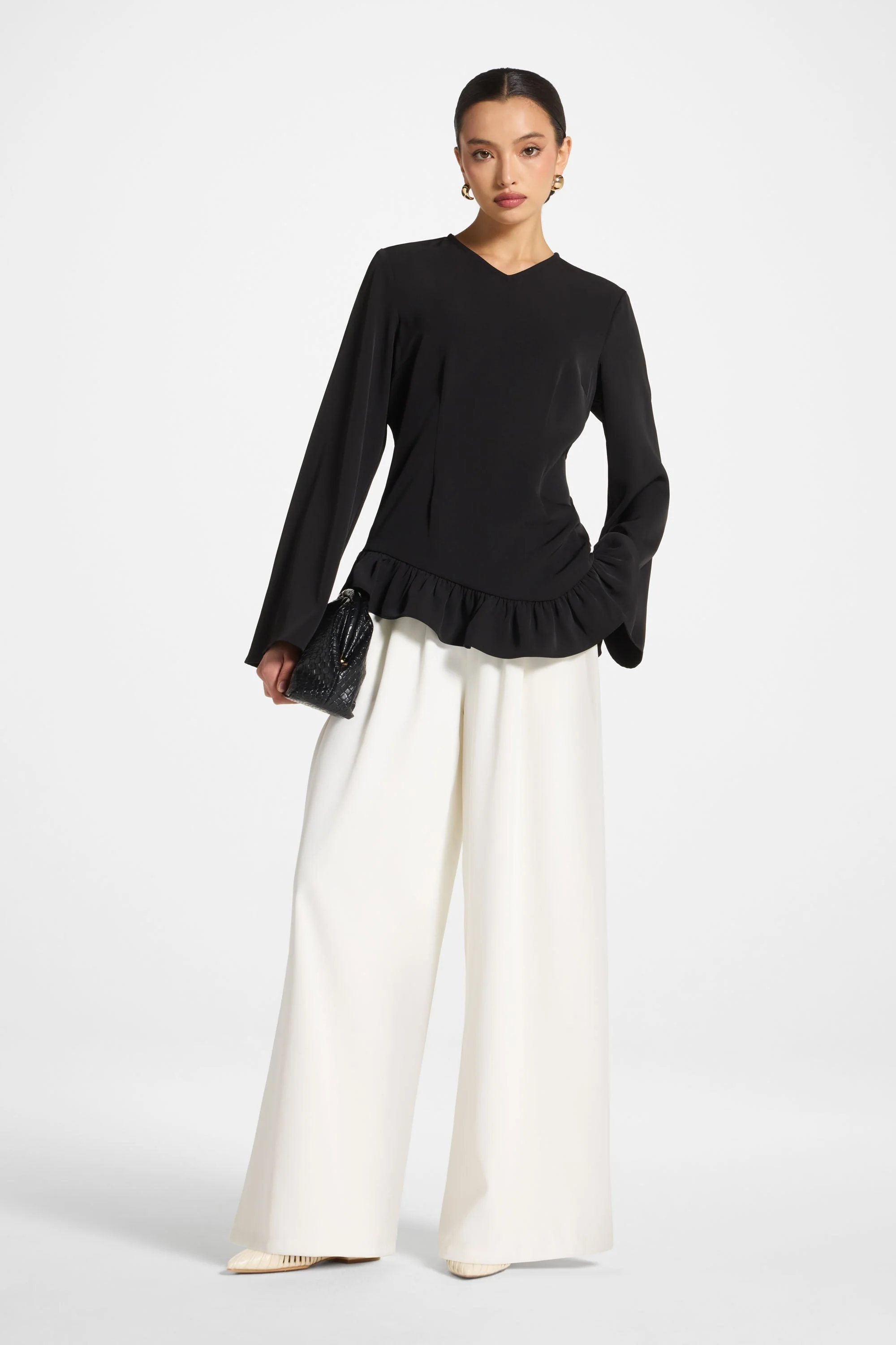 Asymmetric Ruffle Top - Black - Image 2