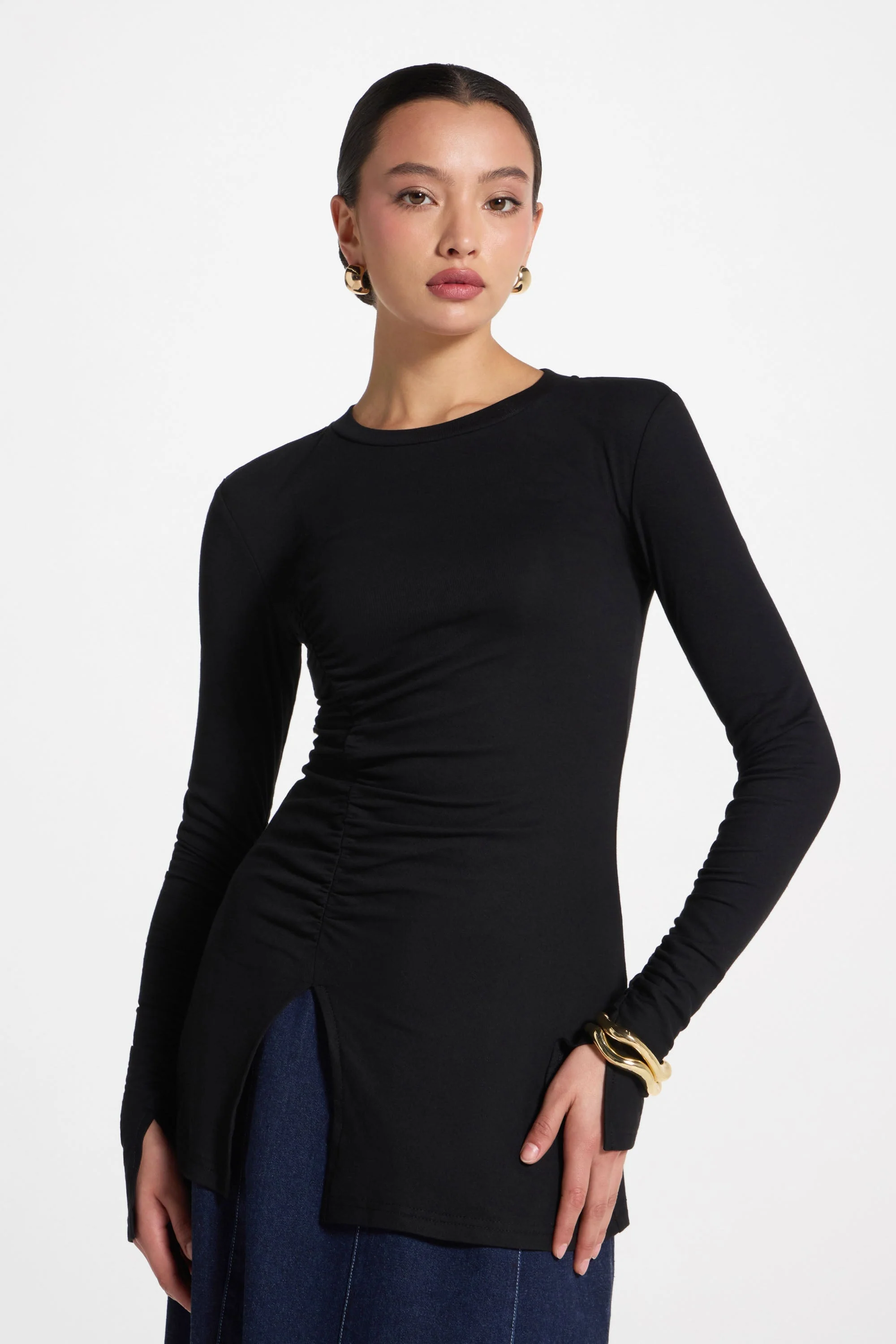 Asymmetric Side Slit Top - Black - Image 3