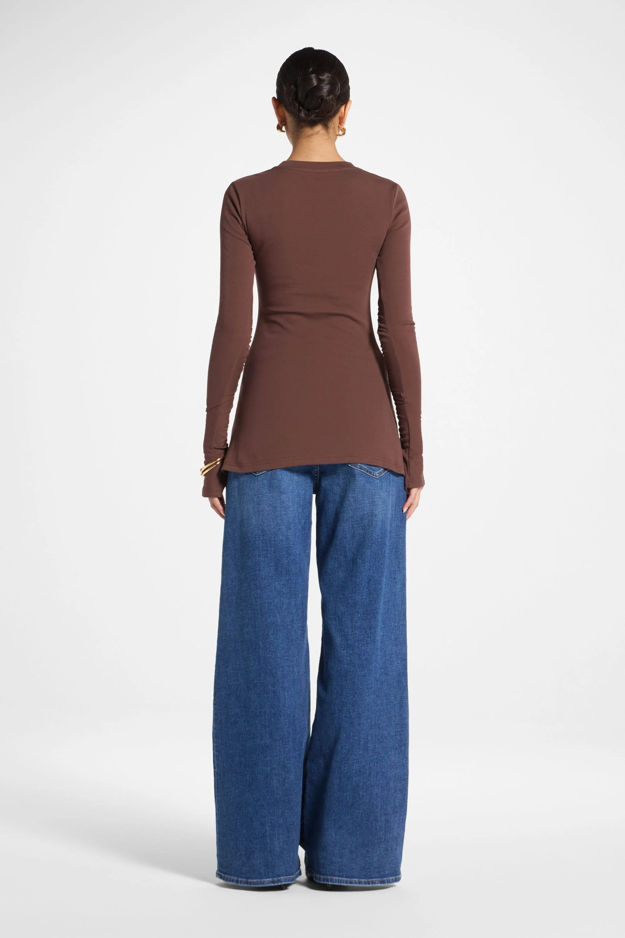 Asymmetric Side Slit Top - Dark Brown - Image 5