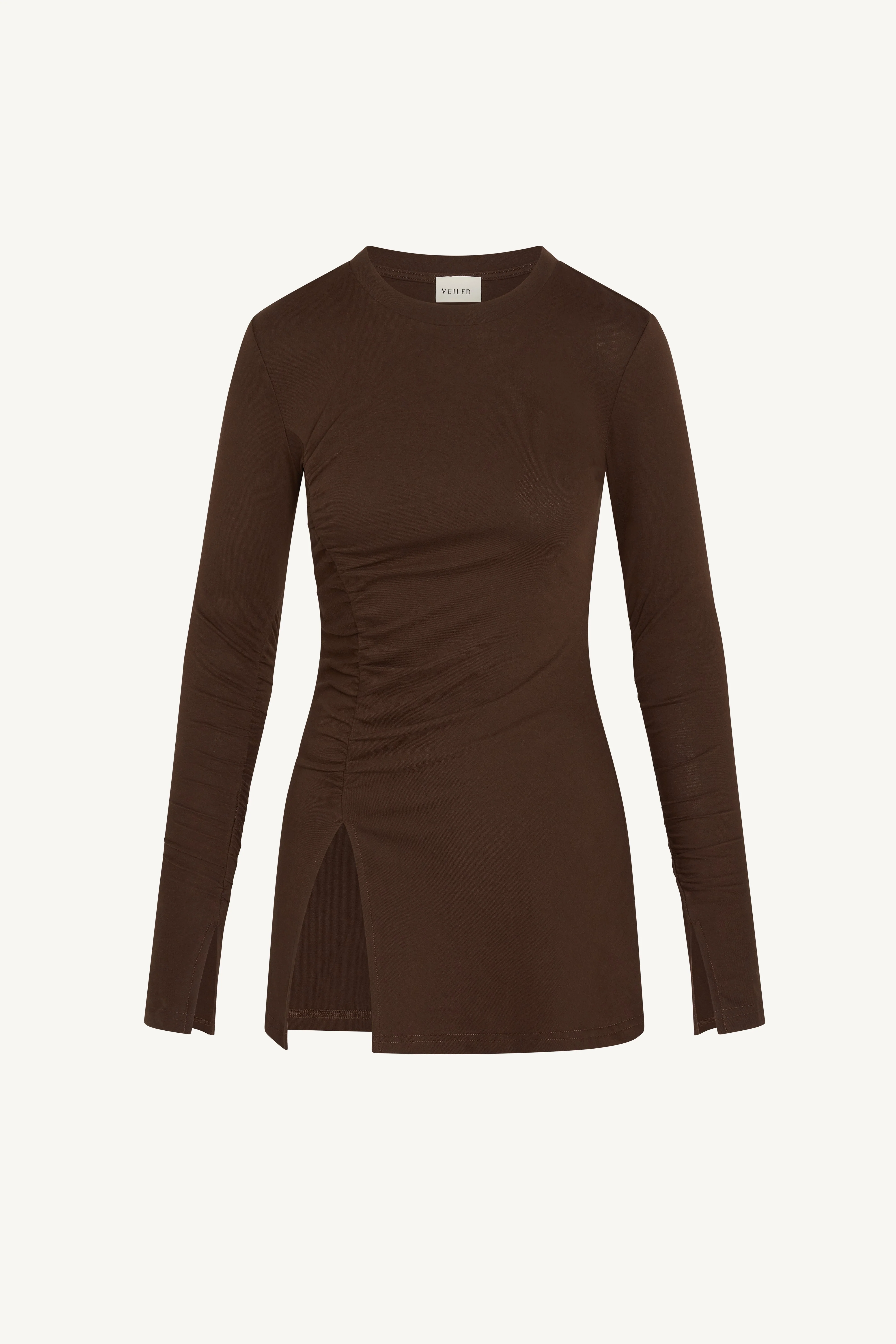 Asymmetric Side Slit Top - Dark Brown - Image 6