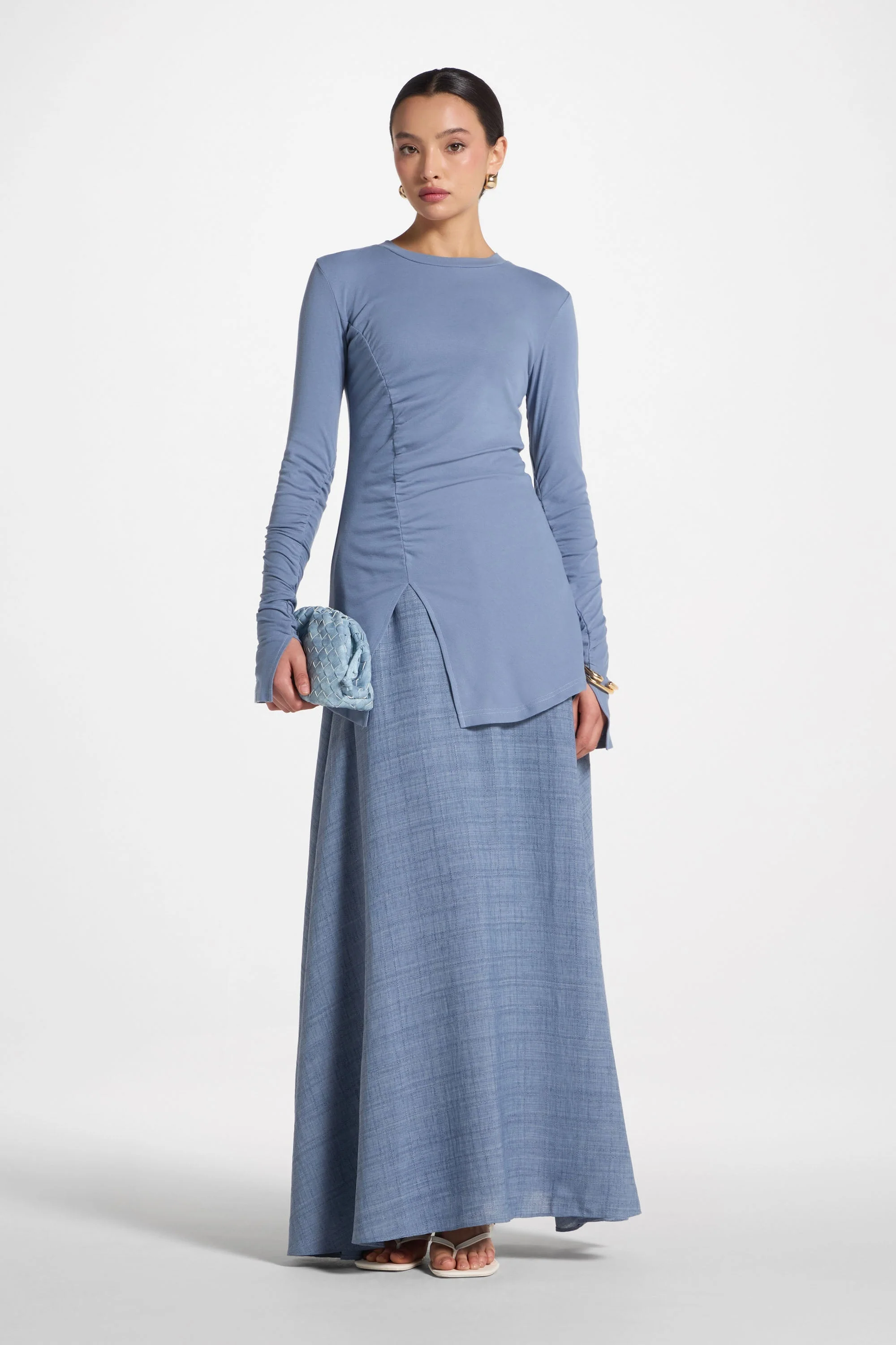 Asymmetric Side Slit Top - Denim - Image 2