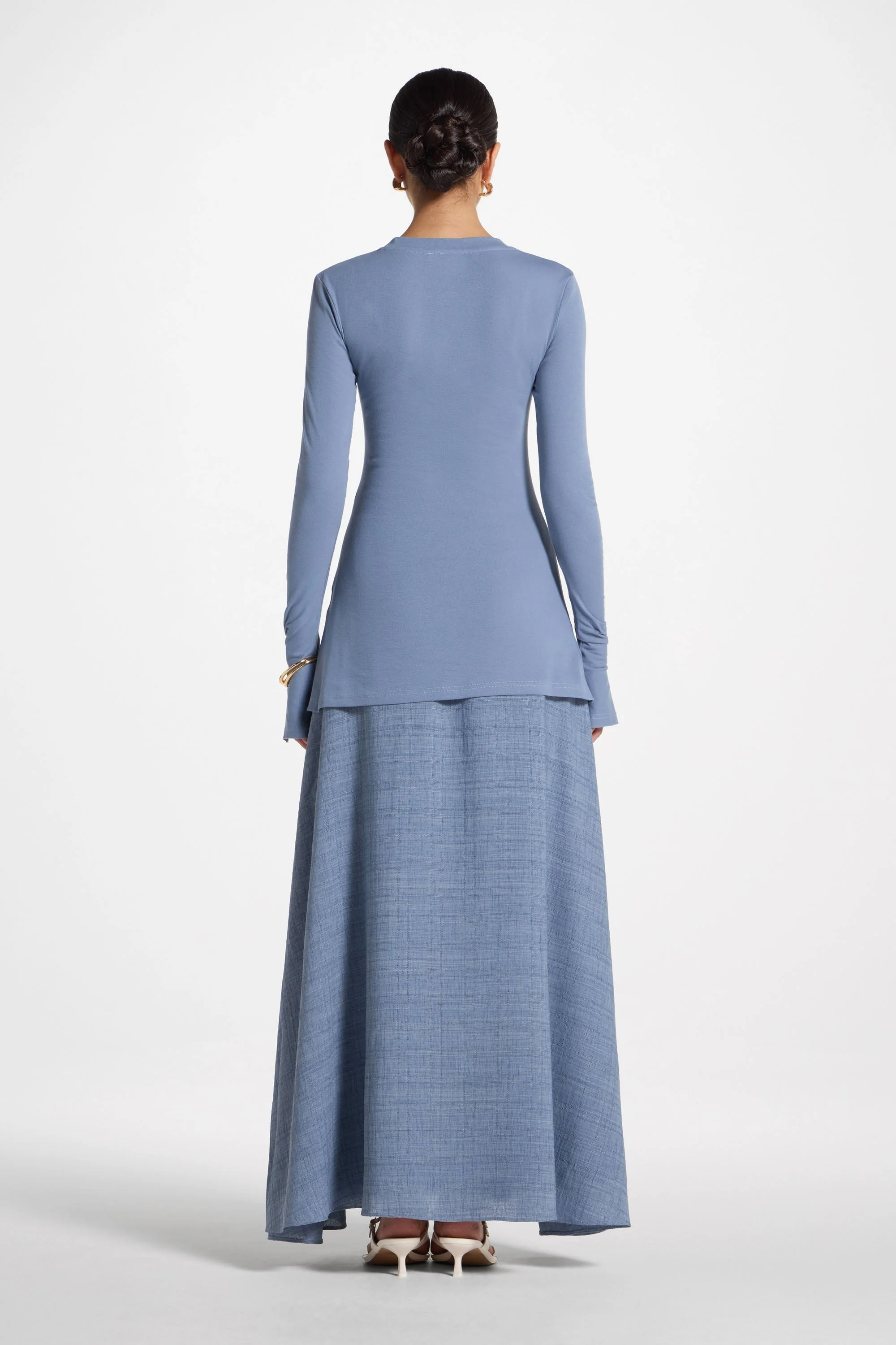 Asymmetric Side Slit Top - Denim - Image 5