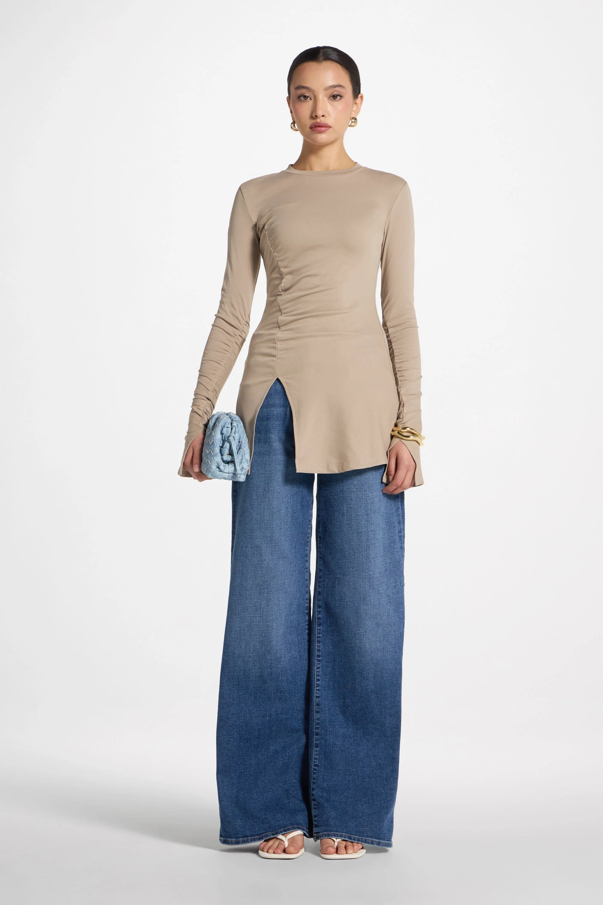 Asymmetric Side Slit Top - Driftwood
