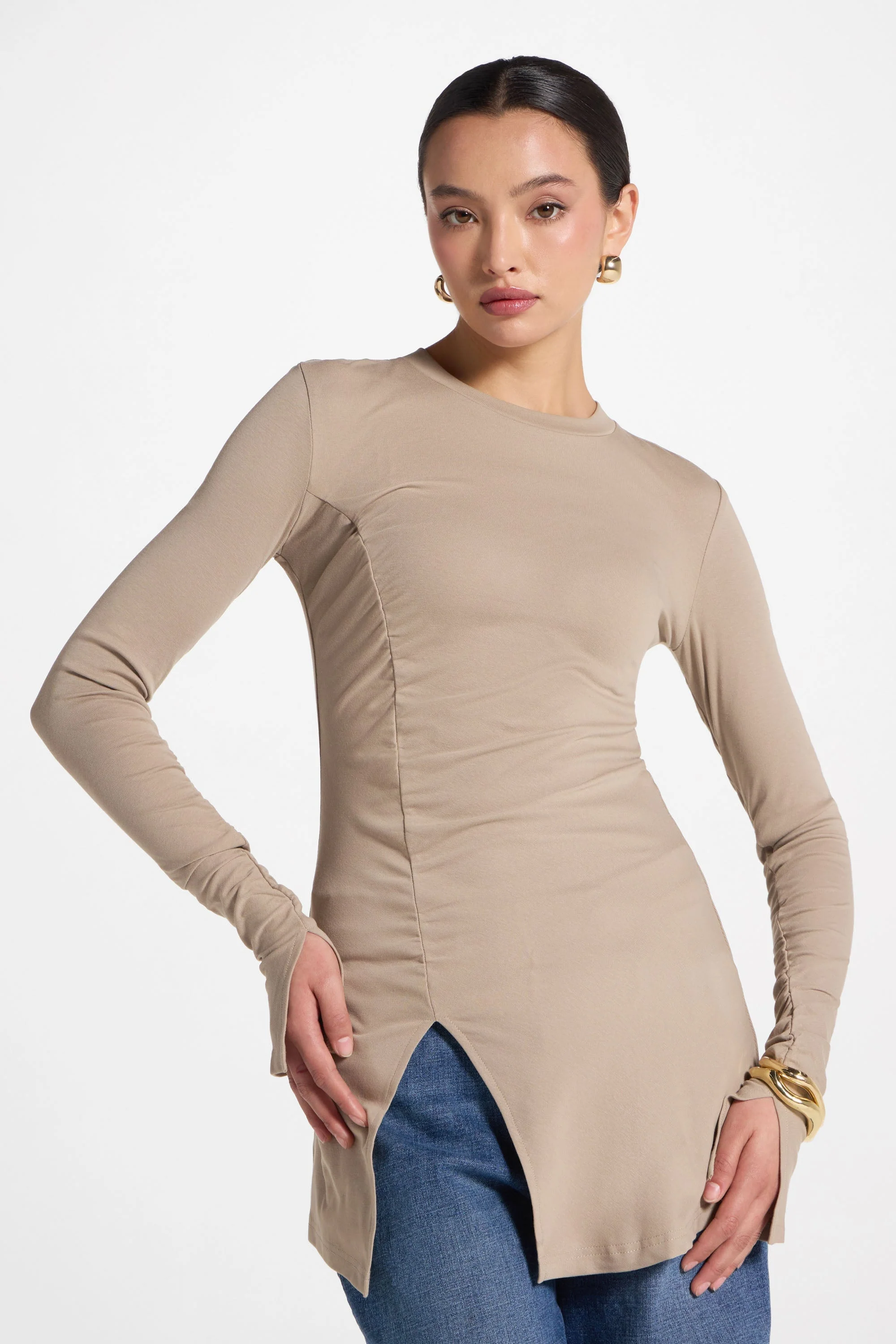 Asymmetric Side Slit Top - Driftwood - Image 2