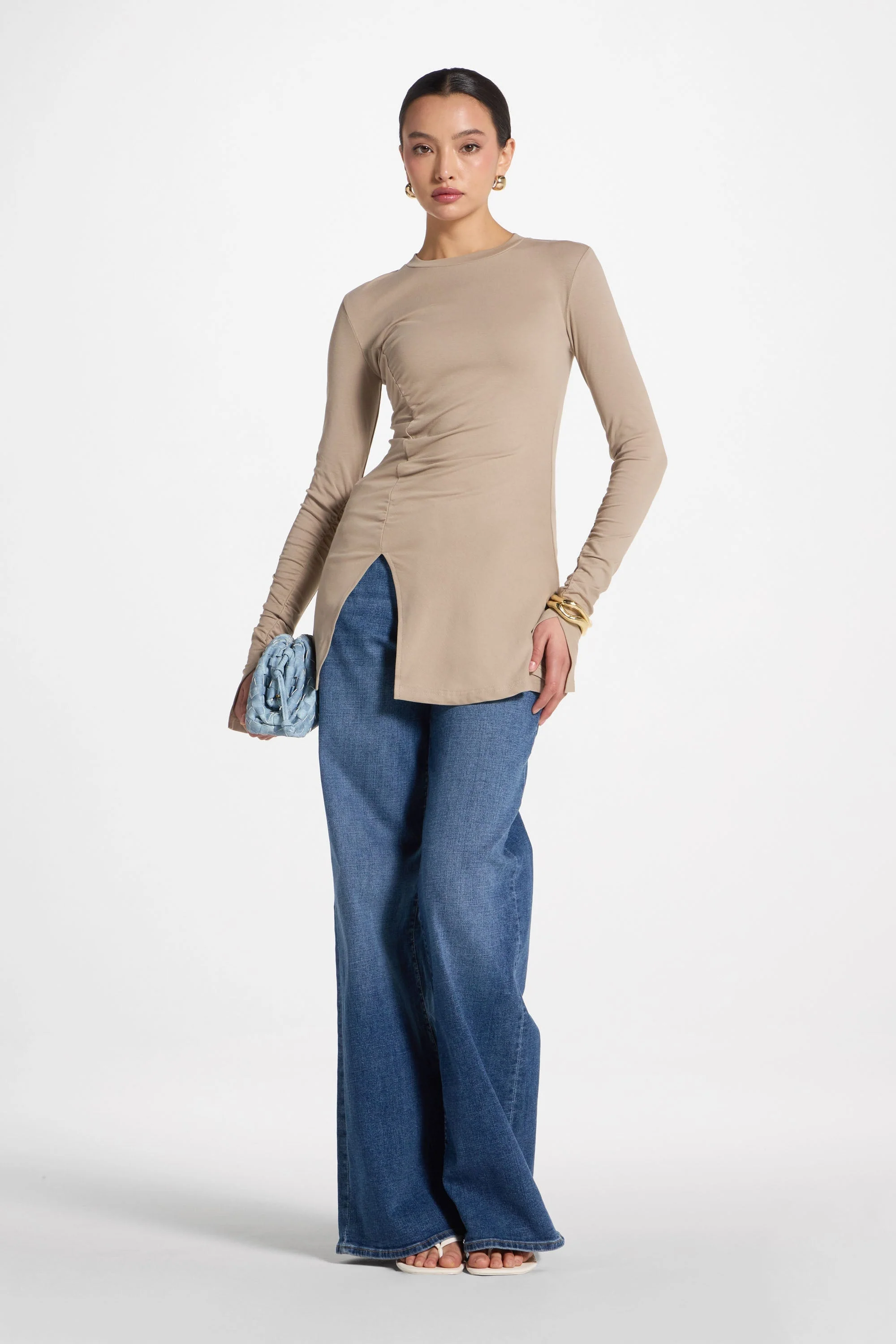 Asymmetric Side Slit Top - Driftwood - Image 3