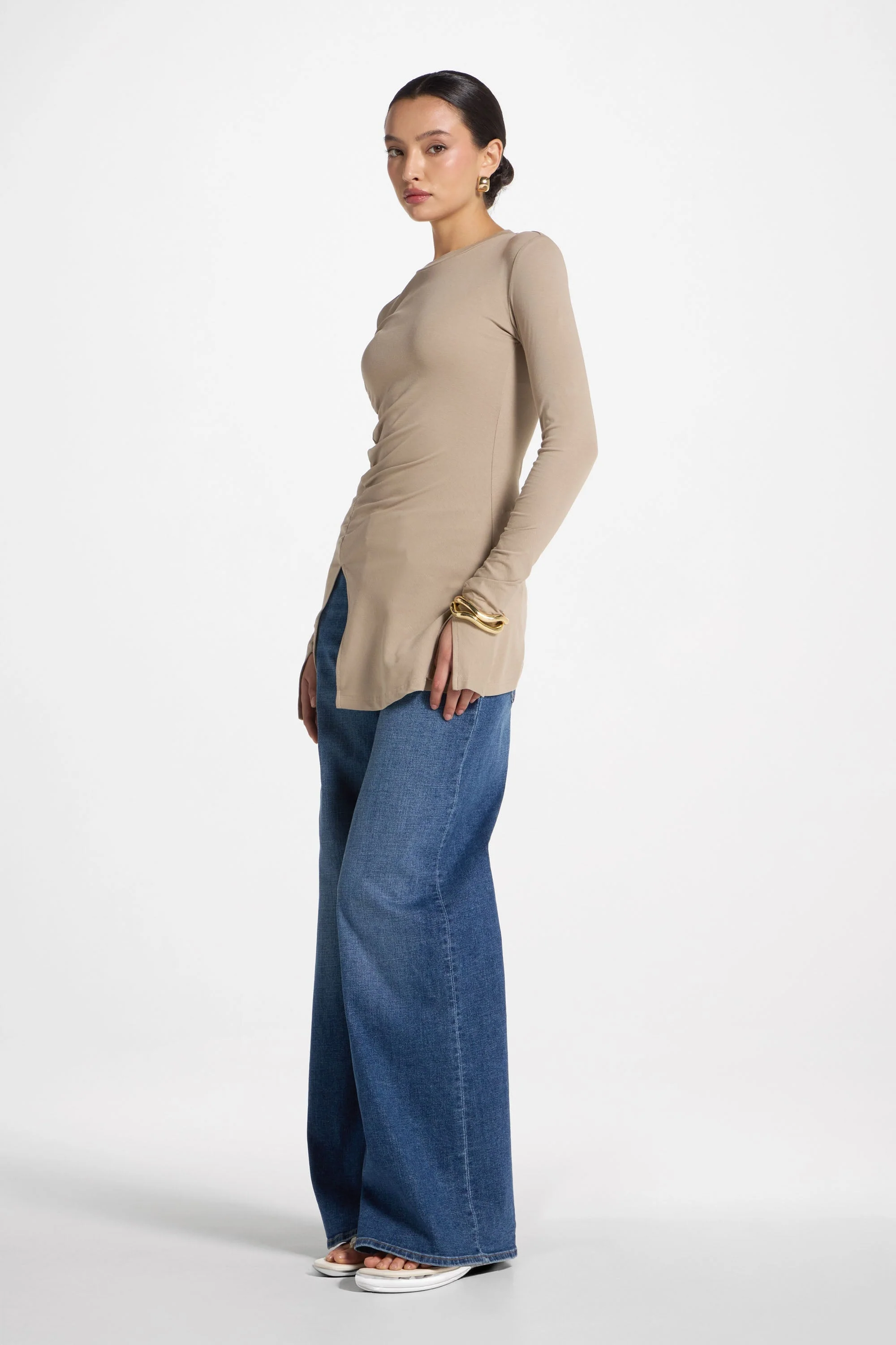 Asymmetric Side Slit Top - Driftwood - Image 4