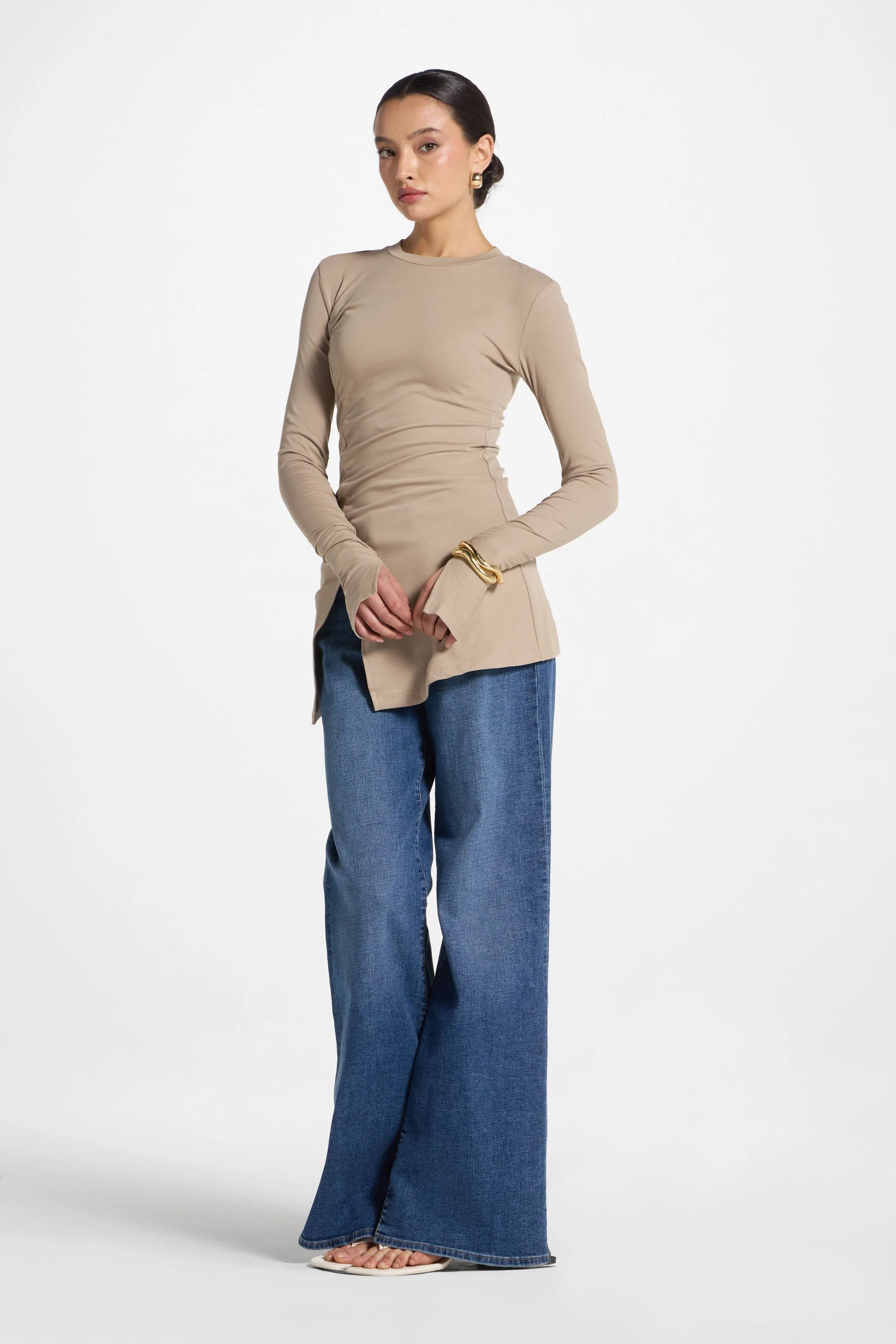 Asymmetric Side Slit Top - Driftwood - Image 5