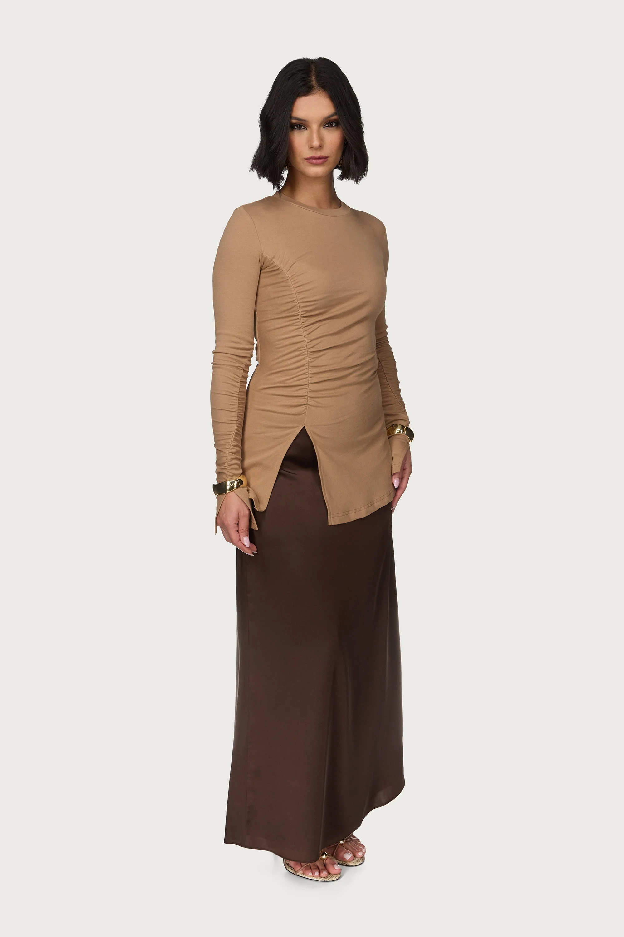 Asymmetric Side Slit Top - Toffee - Image 5