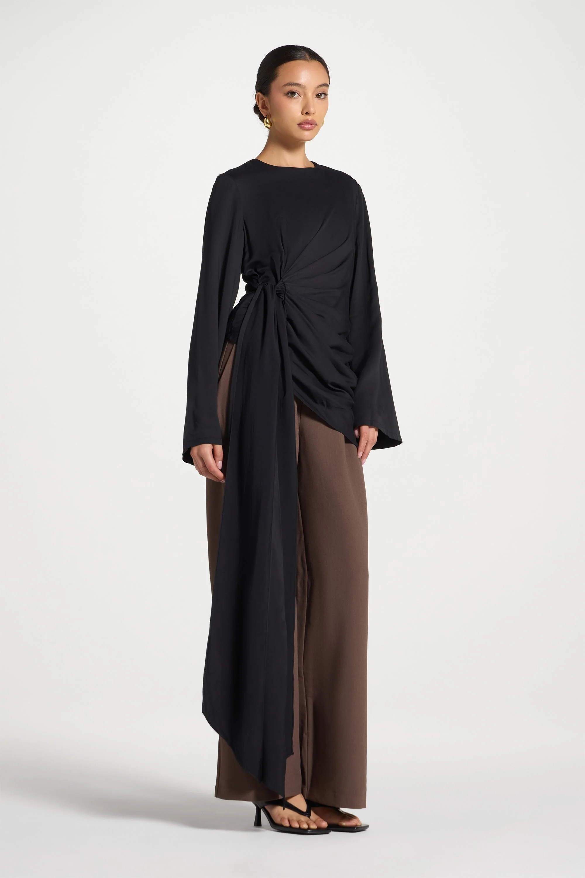 Asymmetric Side Tie Top - Black - Image 3