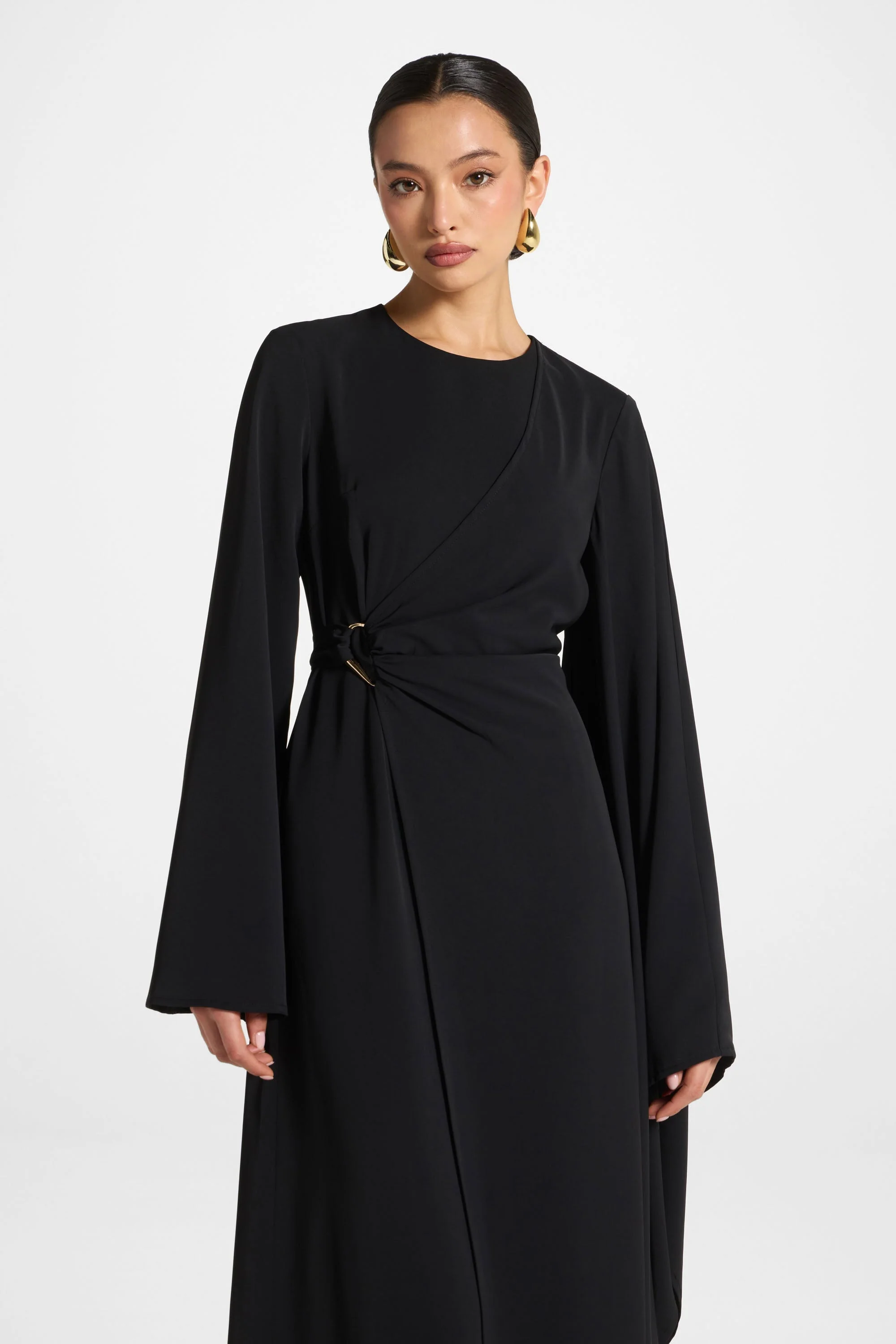 Asymmetric Sleeve Maxi Dress - Black - Image 2