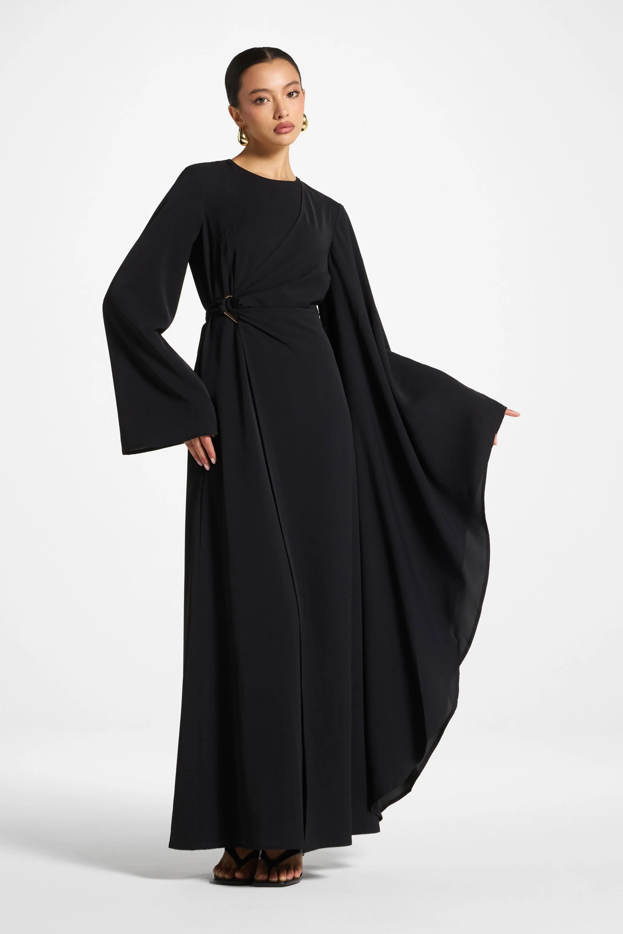 Asymmetric Sleeve Maxi Dress - Black - Image 3