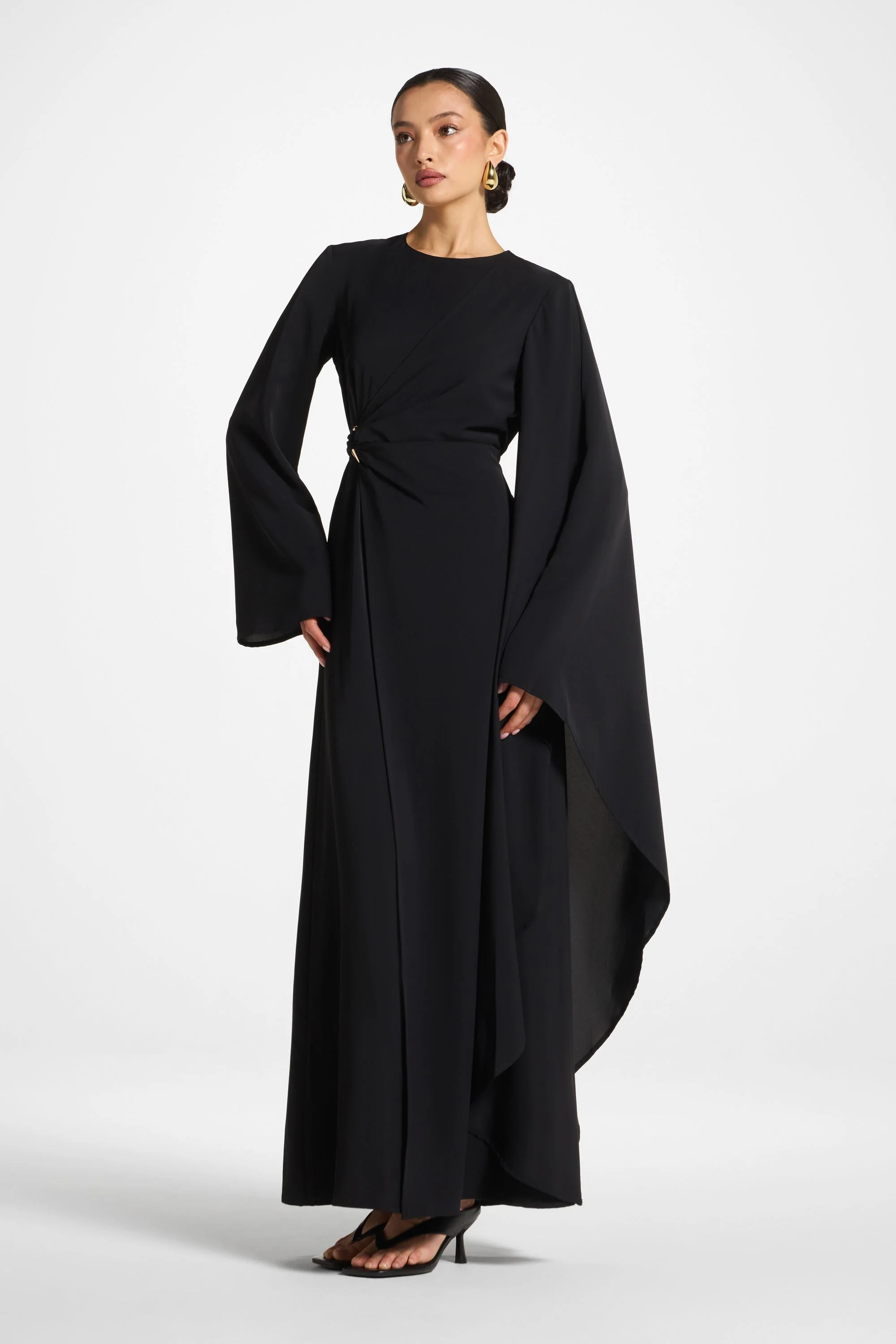 Asymmetric Sleeve Maxi Dress - Black - Image 5