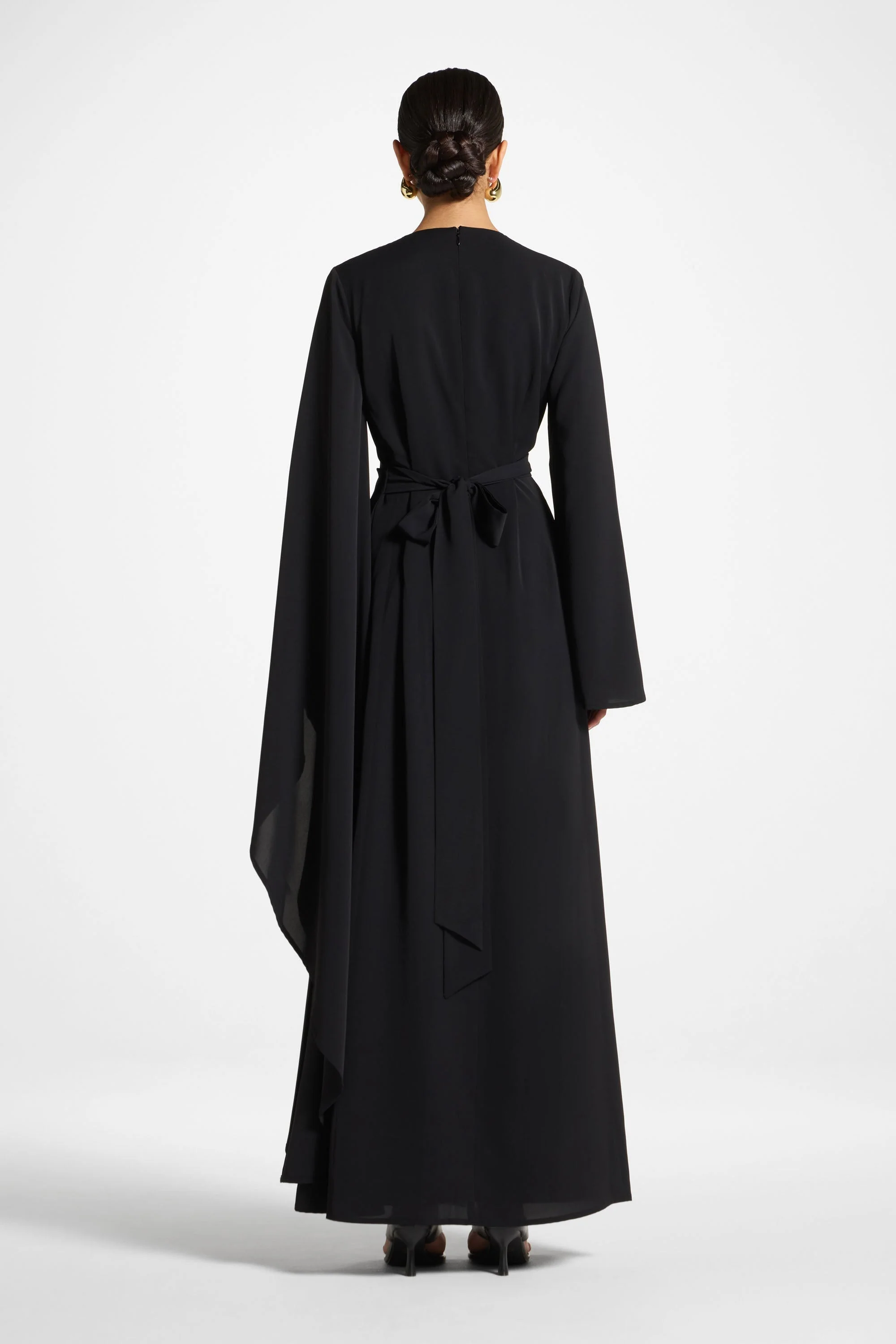 Asymmetric Sleeve Maxi Dress - Black - Image 6