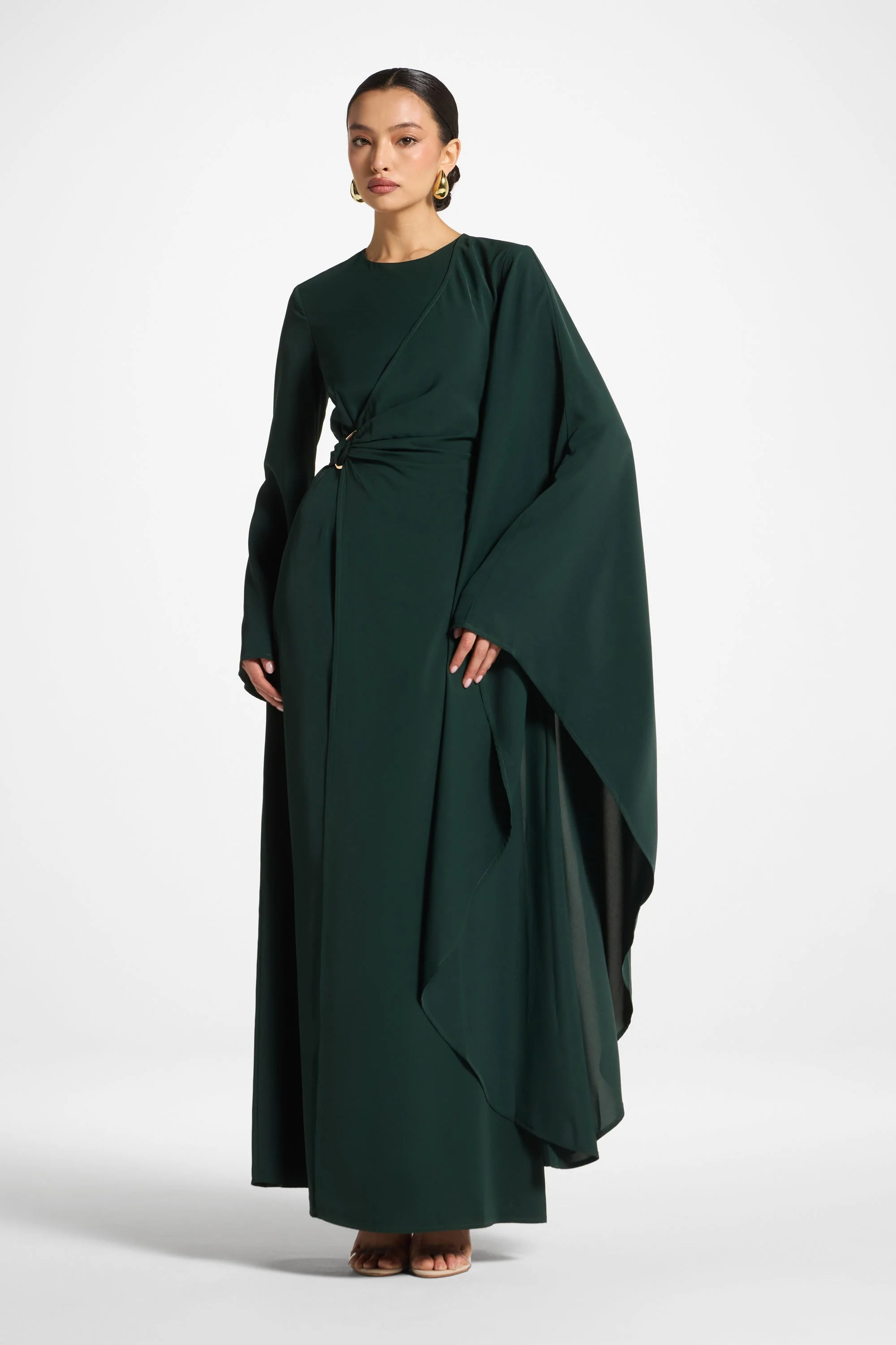 Asymmetric Sleeve Maxi Dress - Emerald