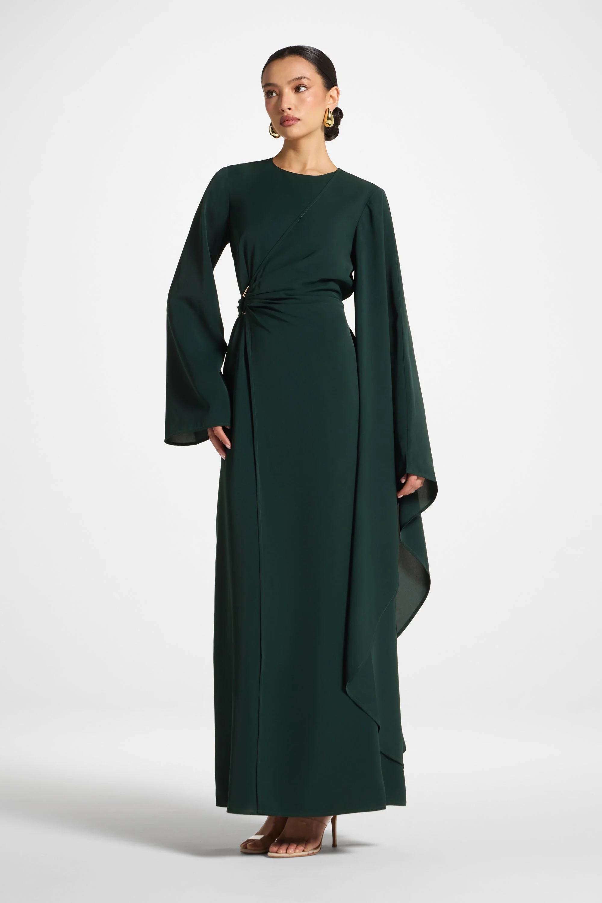 Asymmetric Sleeve Maxi Dress - Emerald - Image 2