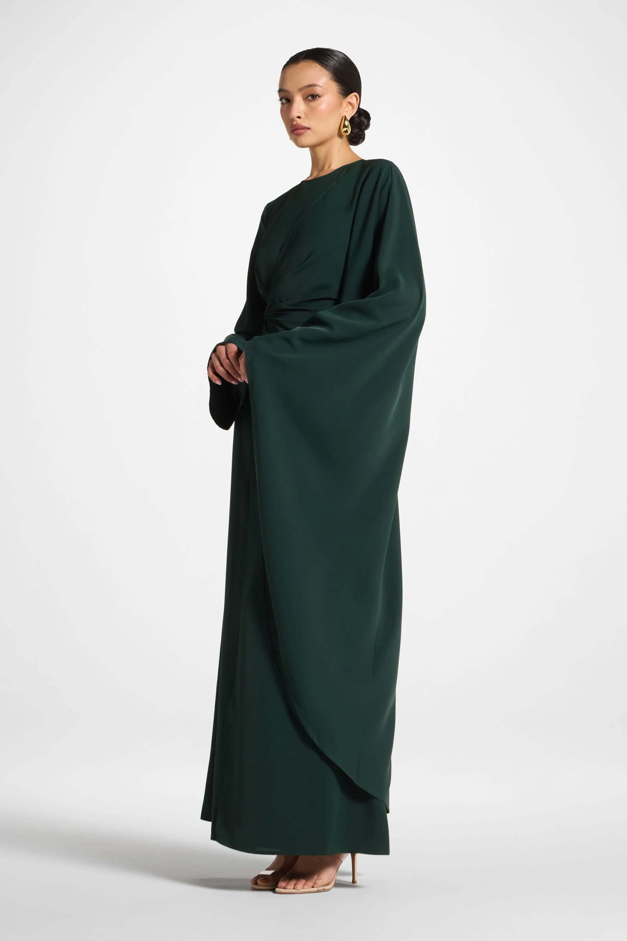 Asymmetric Sleeve Maxi Dress - Emerald - Image 5