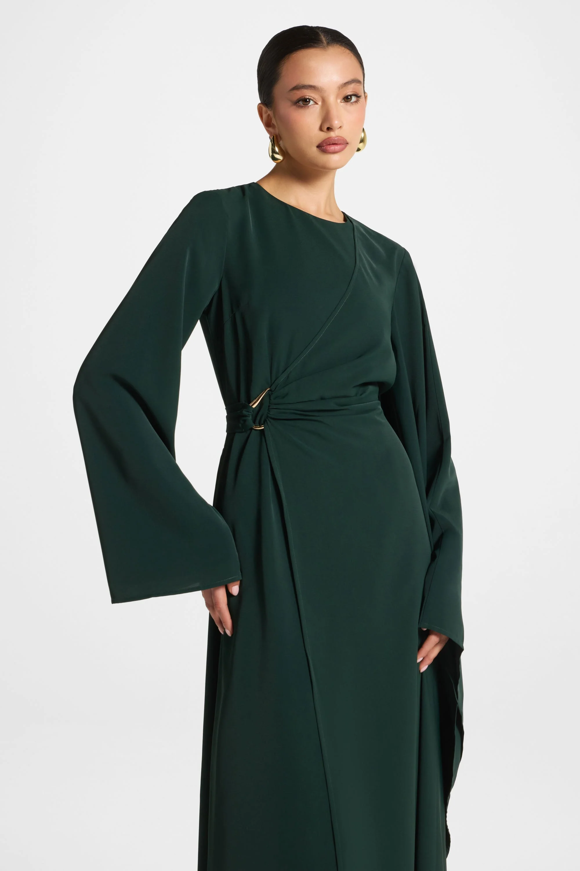 Asymmetric Sleeve Maxi Dress - Emerald - Image 6