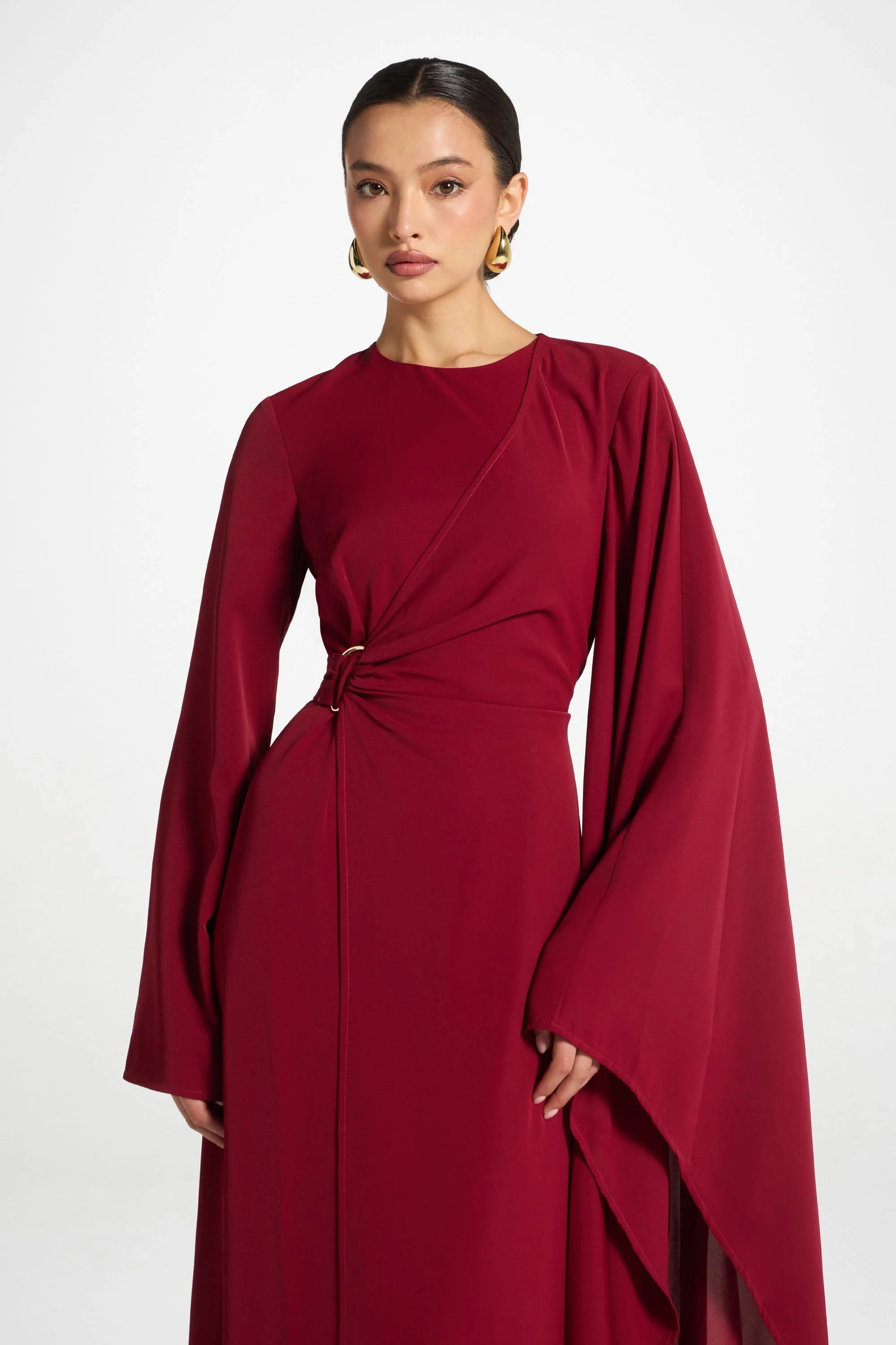 Asymmetric Sleeve Maxi Dress - Pomegranate - Image 2