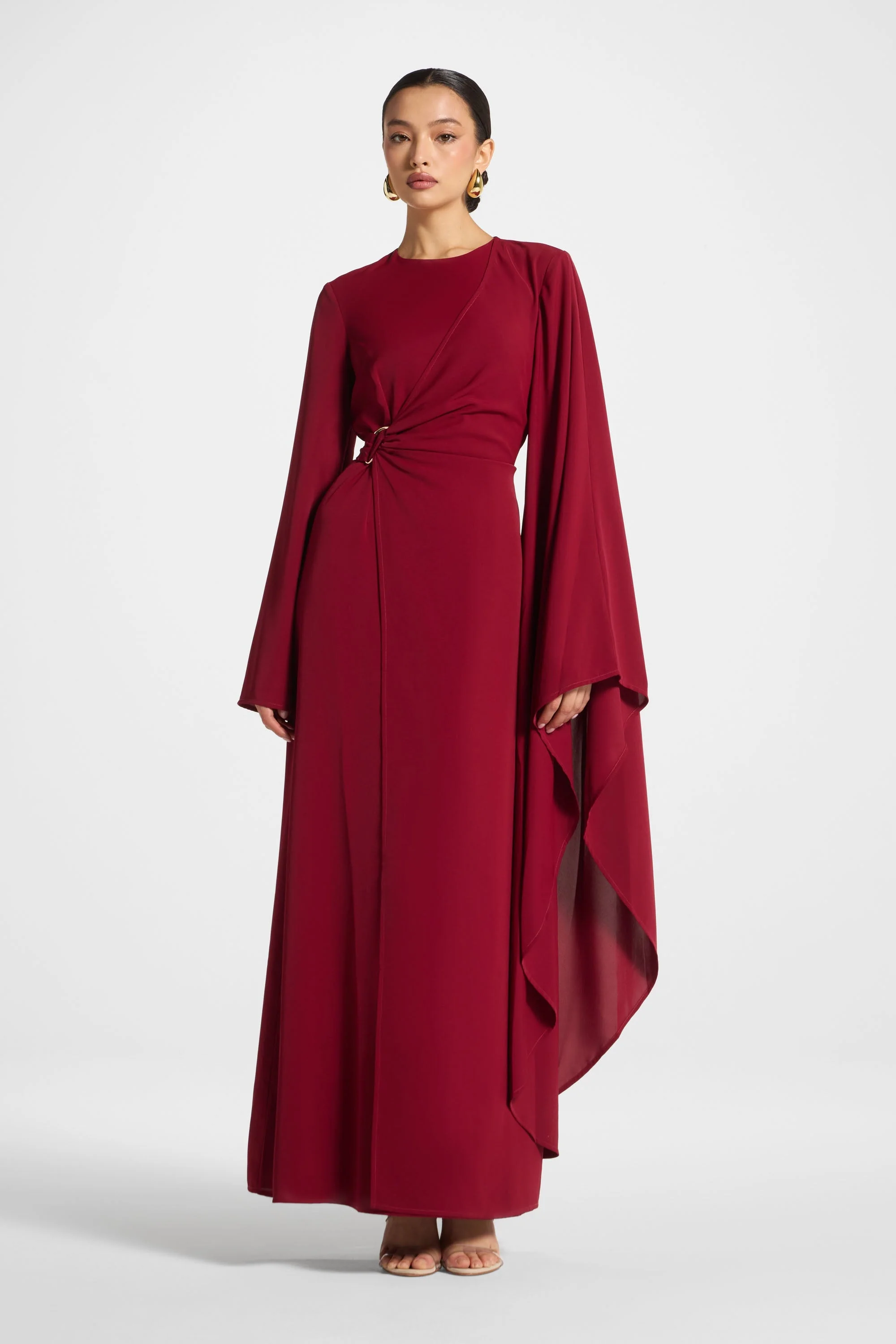 Asymmetric Sleeve Maxi Dress - Pomegranate - Image 3