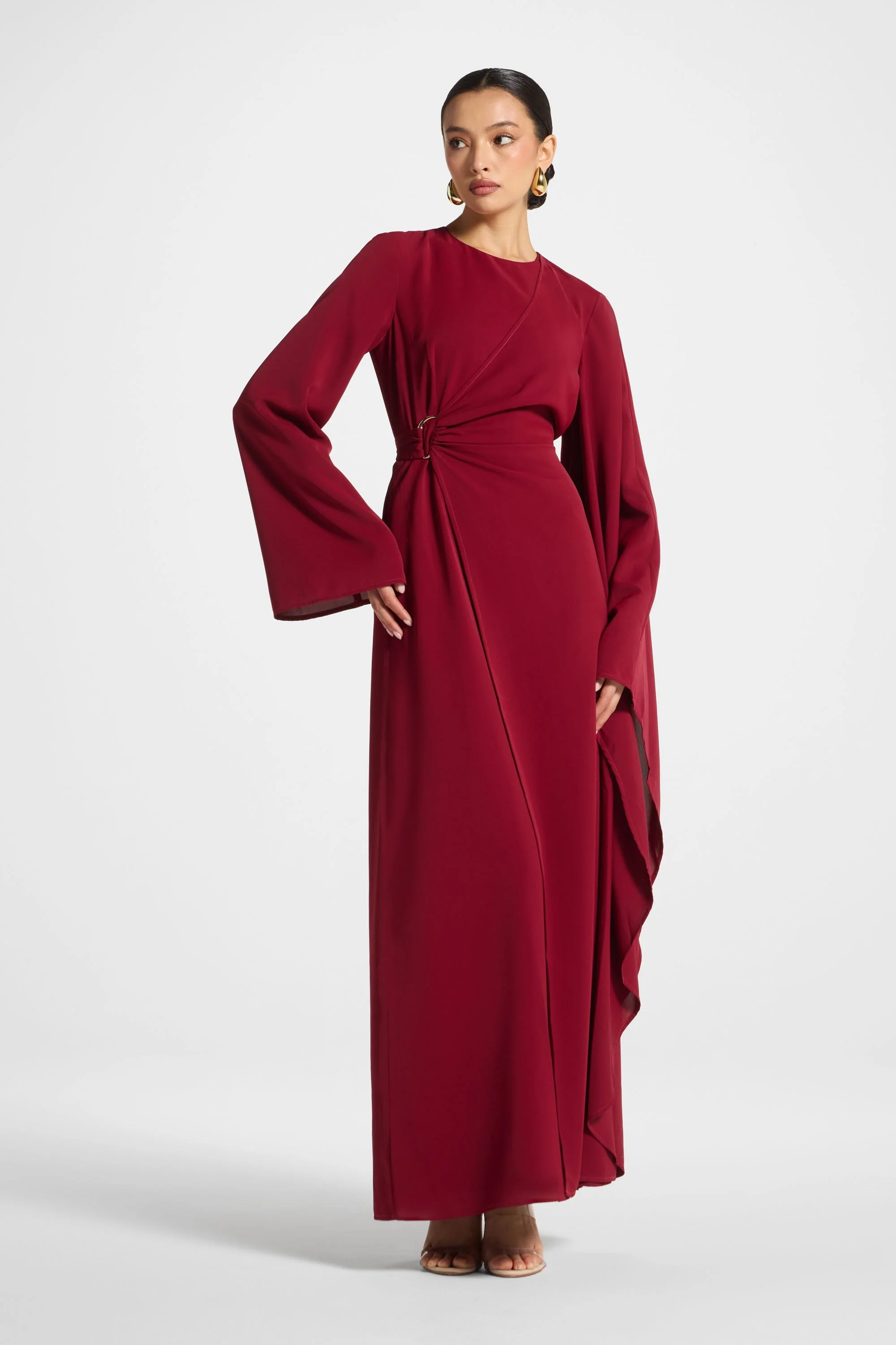 Asymmetric Sleeve Maxi Dress - Pomegranate - Image 4