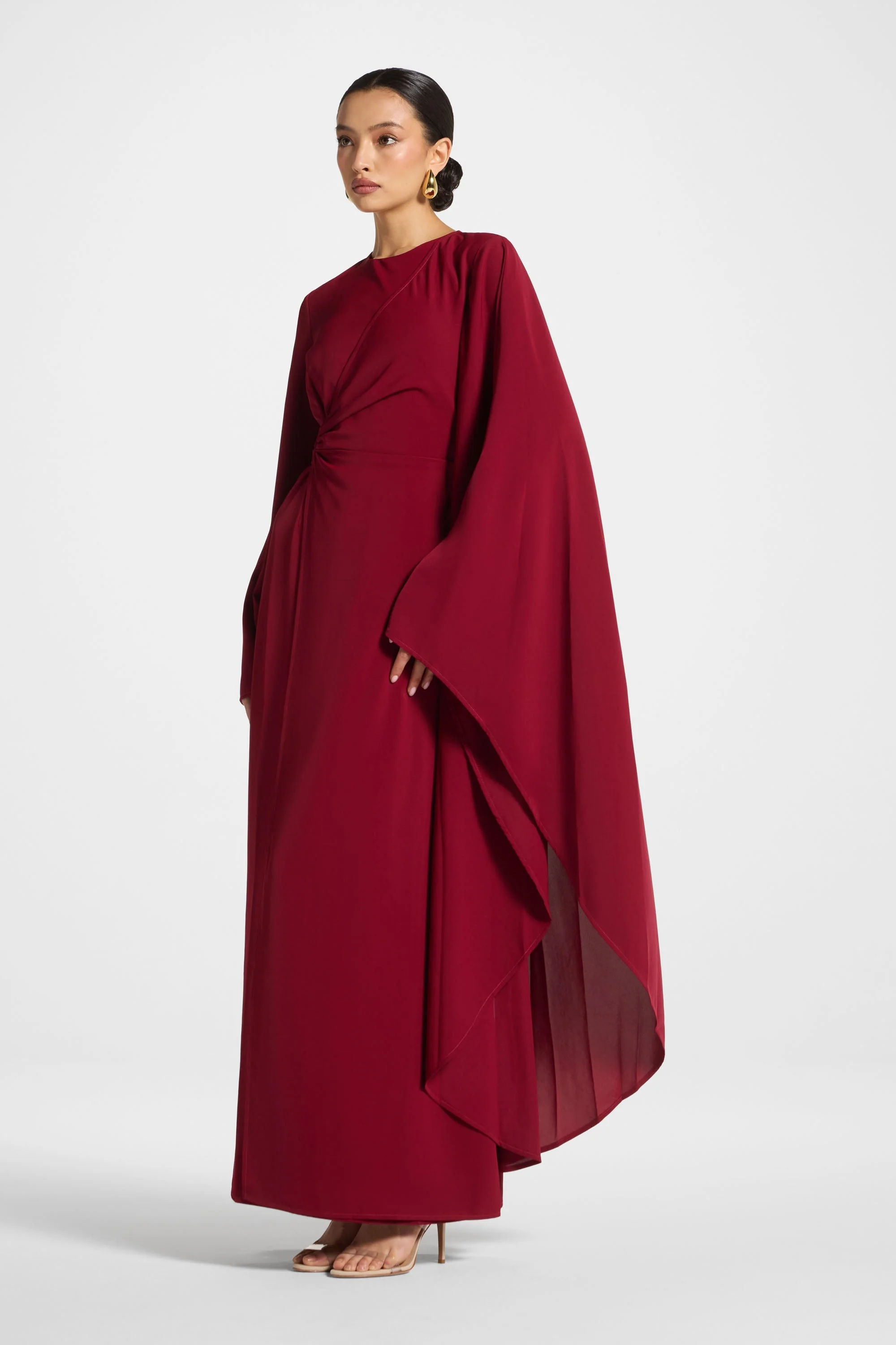 Asymmetric Sleeve Maxi Dress - Pomegranate - Image 5