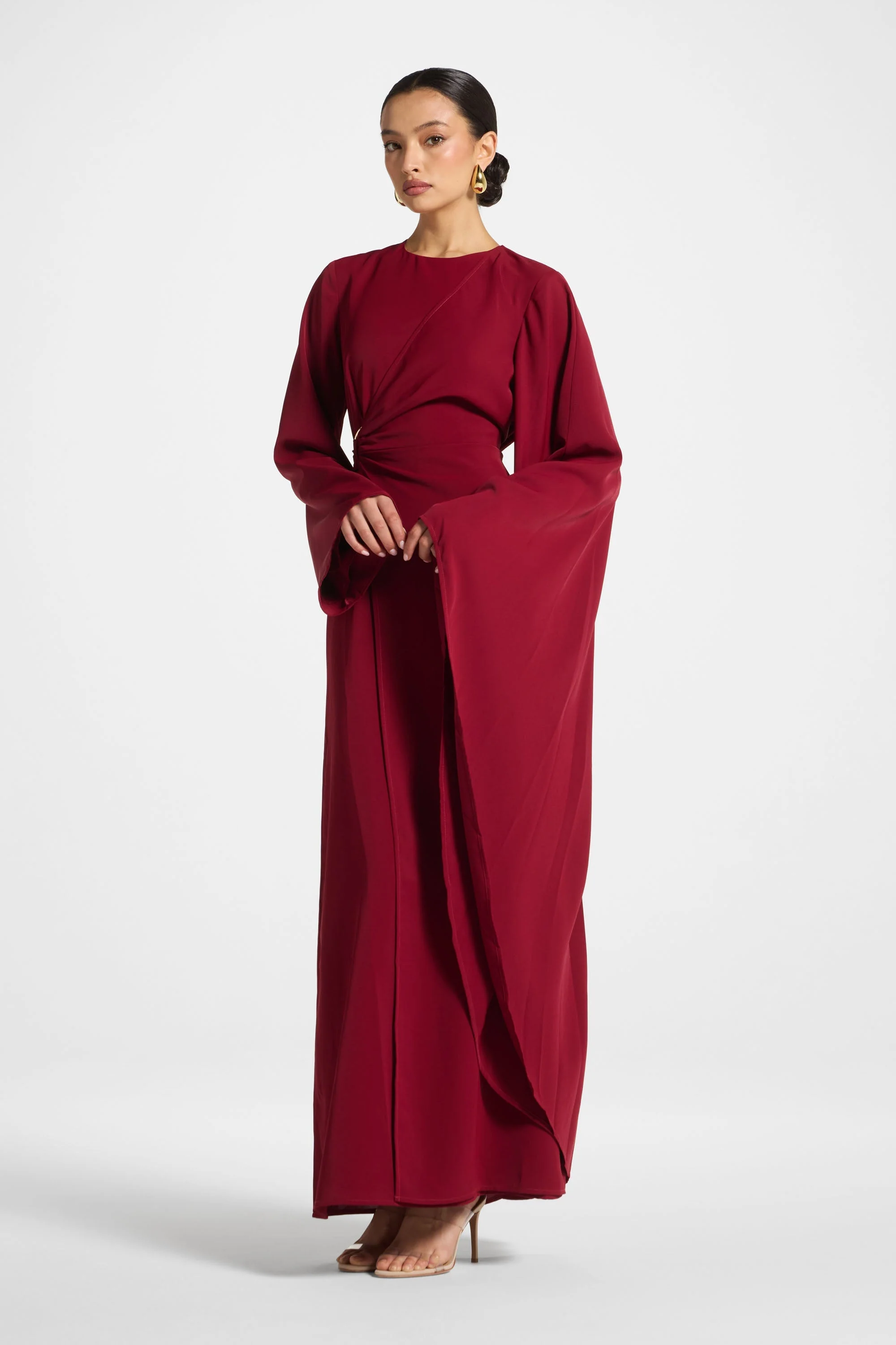 Asymmetric Sleeve Maxi Dress - Pomegranate - Image 6
