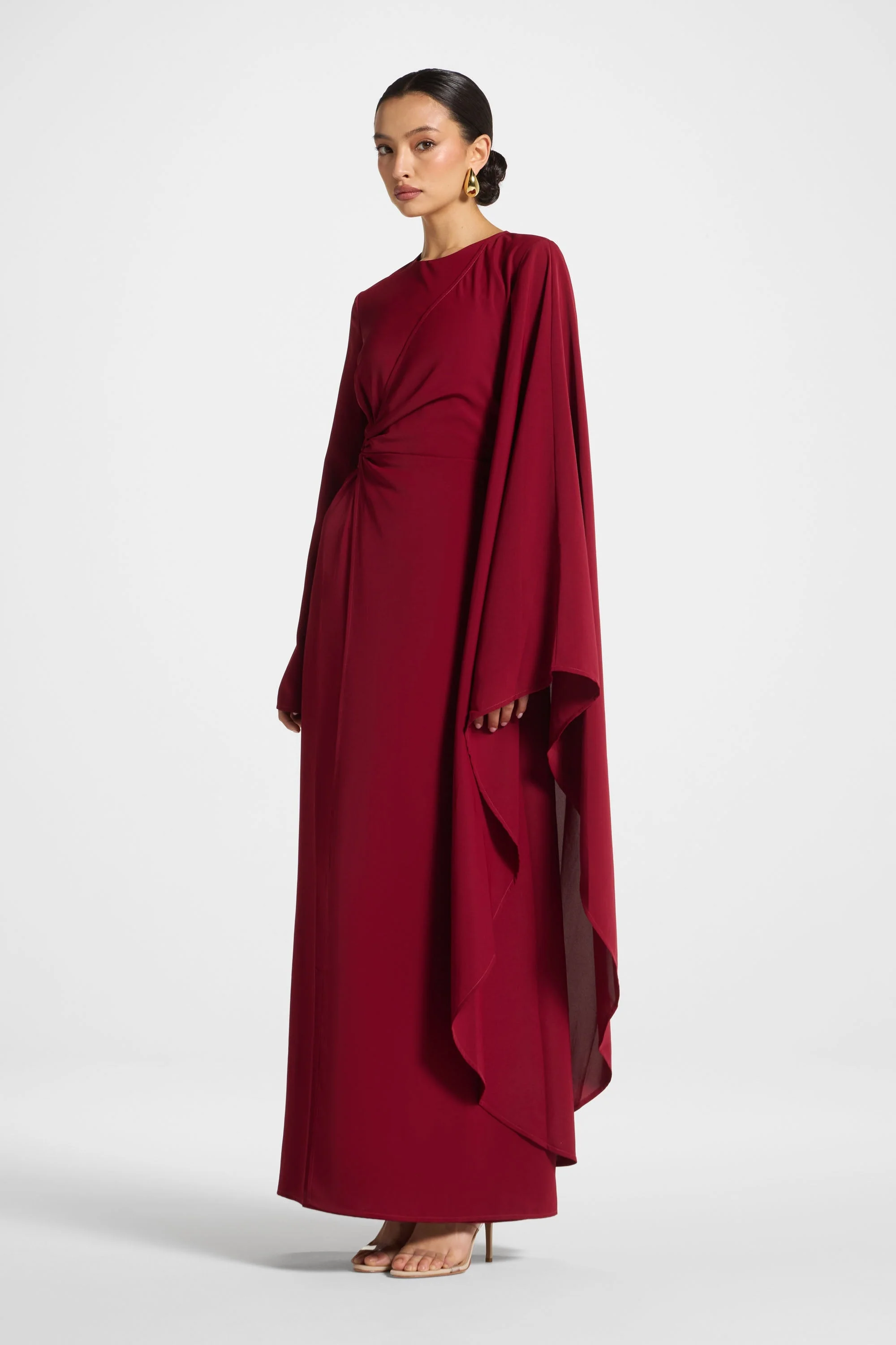 Asymmetric Sleeve Maxi Dress - Pomegranate - Image 7