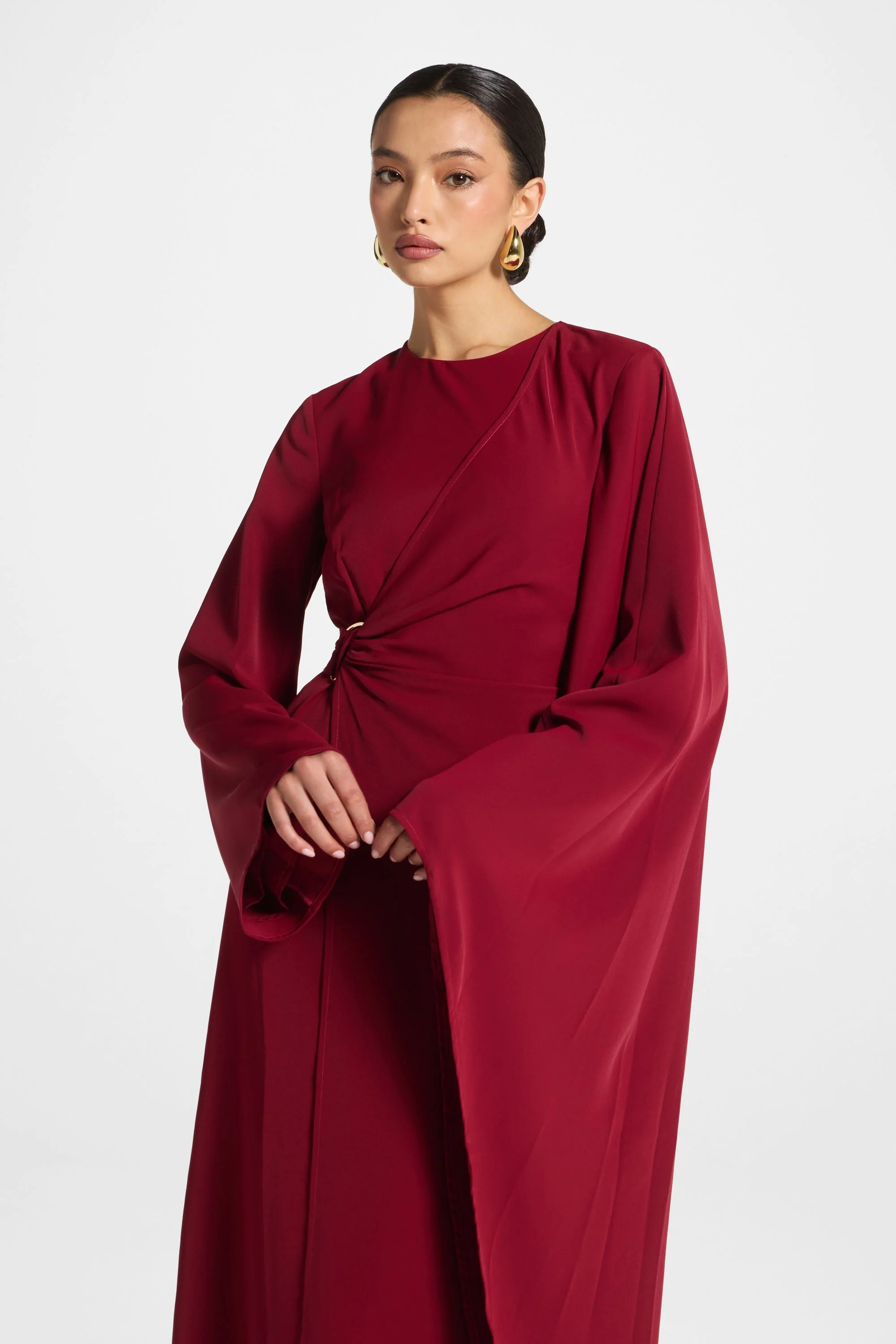 Asymmetric Sleeve Maxi Dress - Pomegranate - Image 8