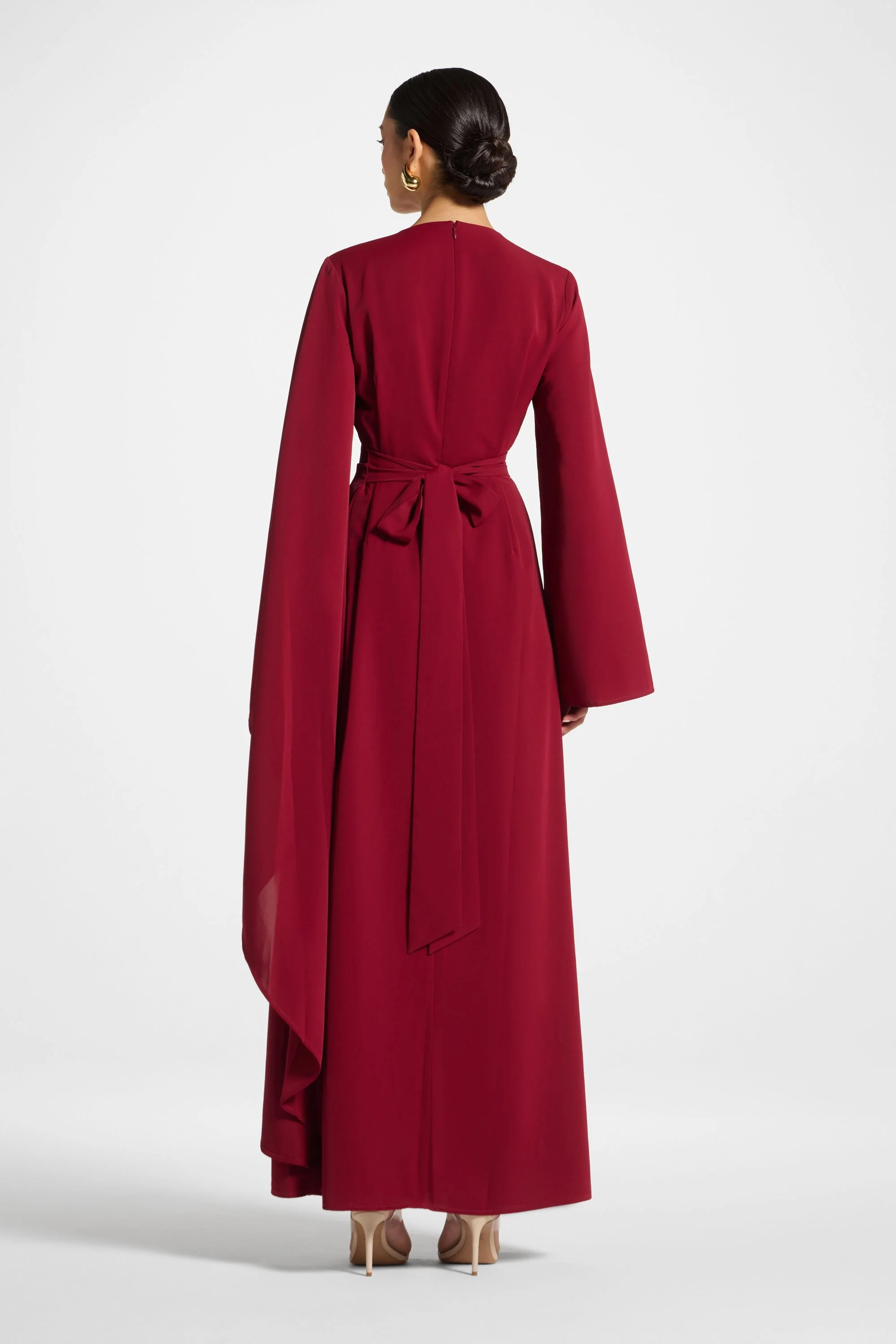 Asymmetric Sleeve Maxi Dress - Pomegranate - Image 9