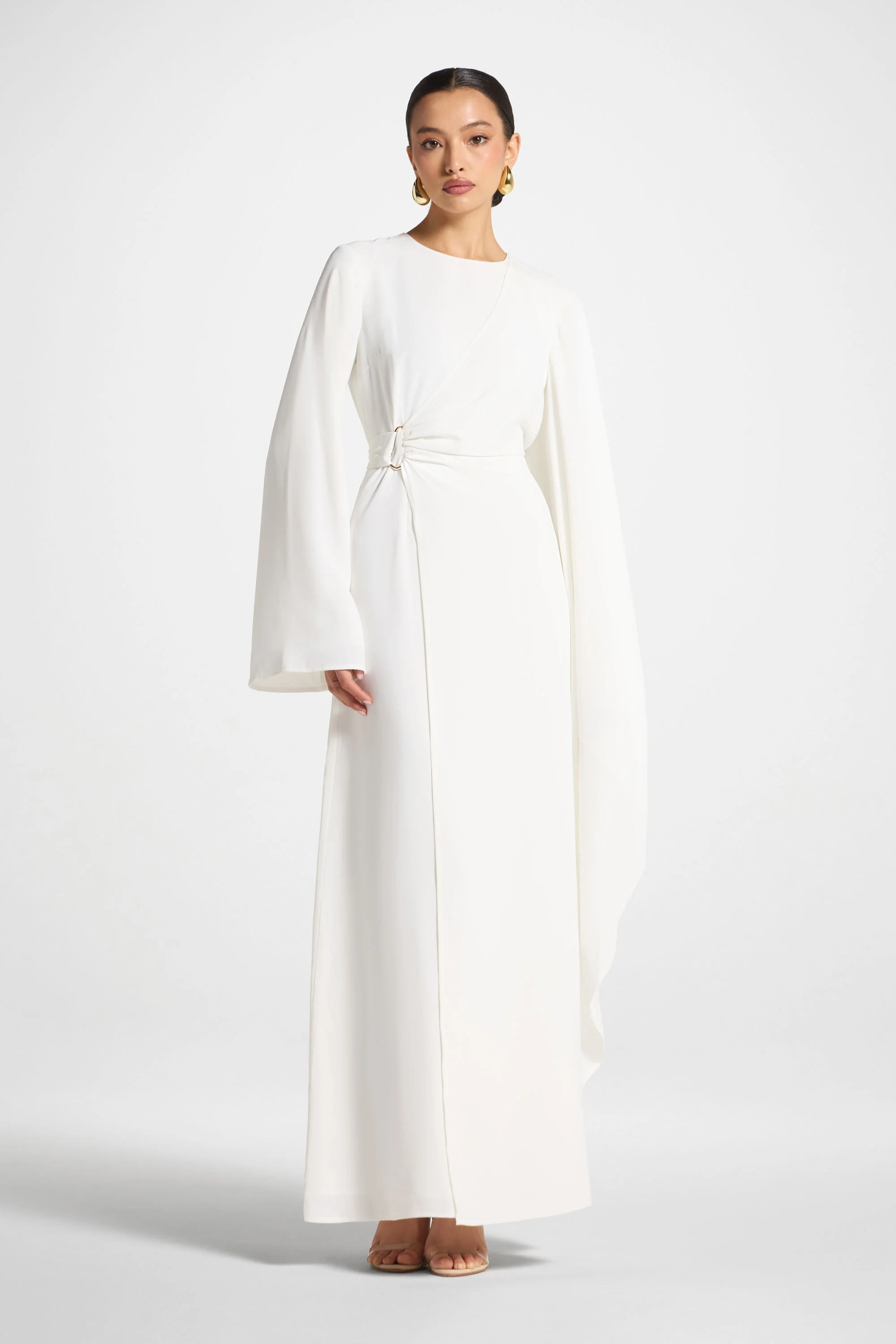 Asymmetric Sleeve Maxi Dress - White - Image 3