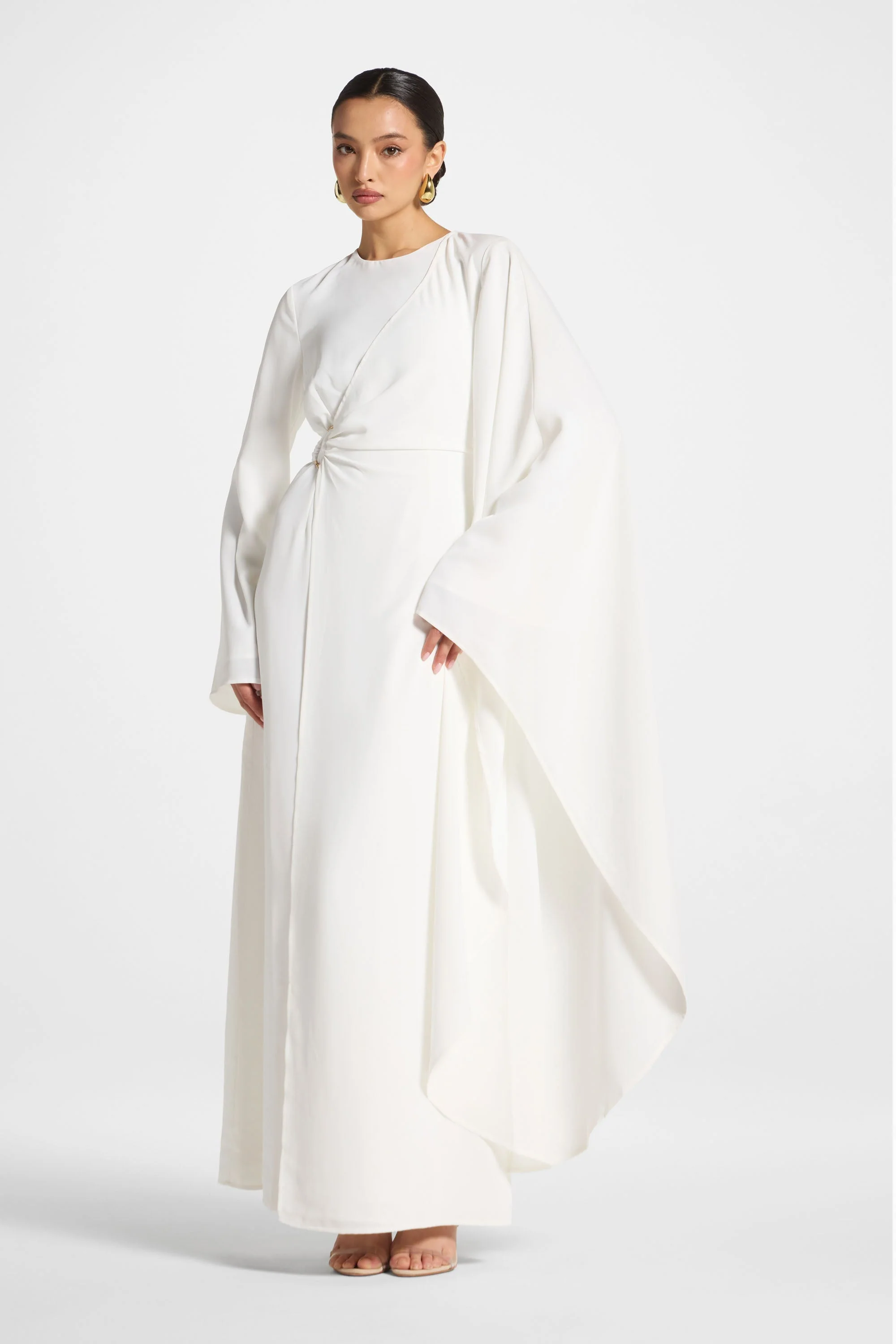 Asymmetric Sleeve Maxi Dress - White - Image 4