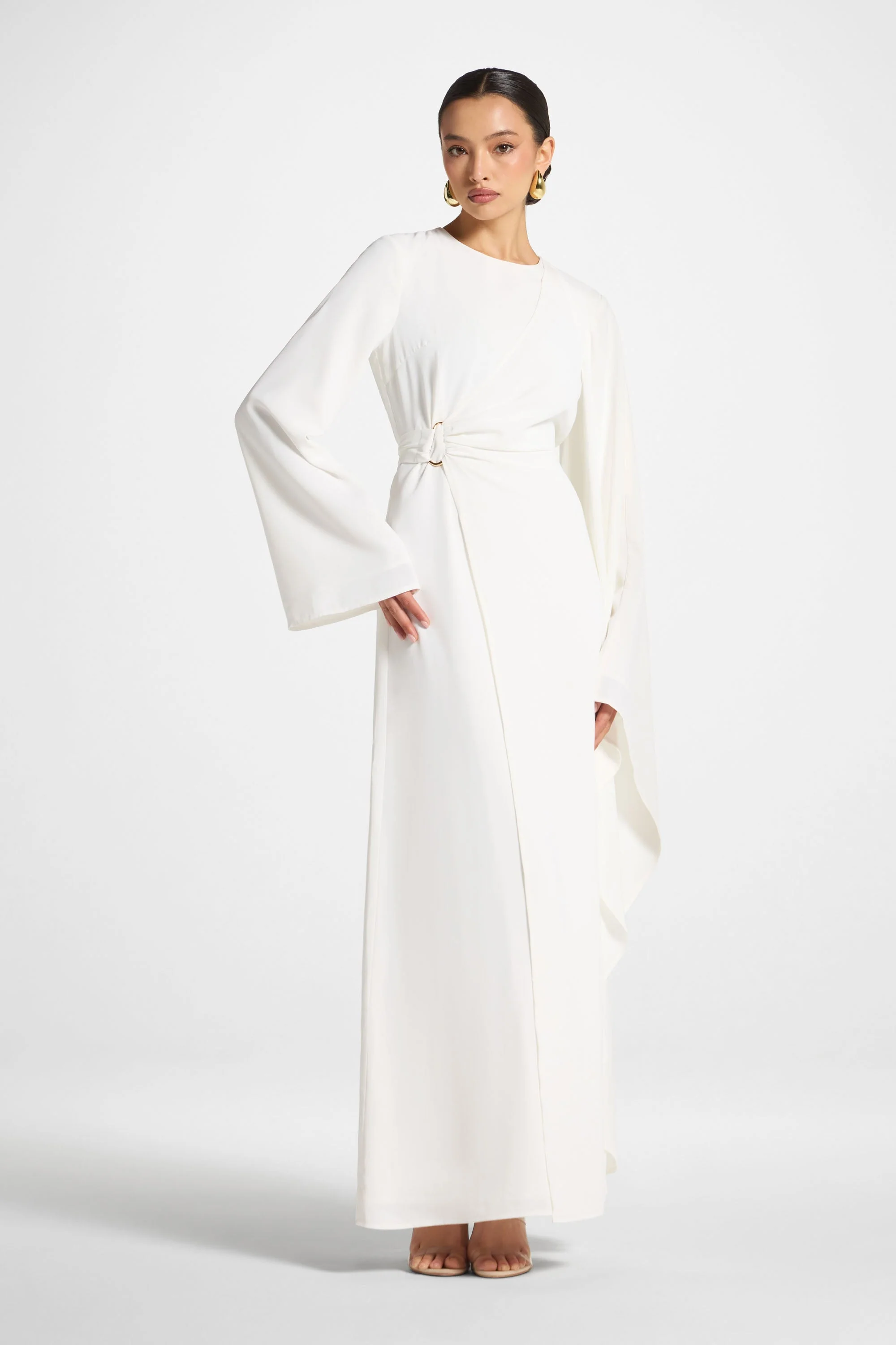 Asymmetric Sleeve Maxi Dress - White - Image 5