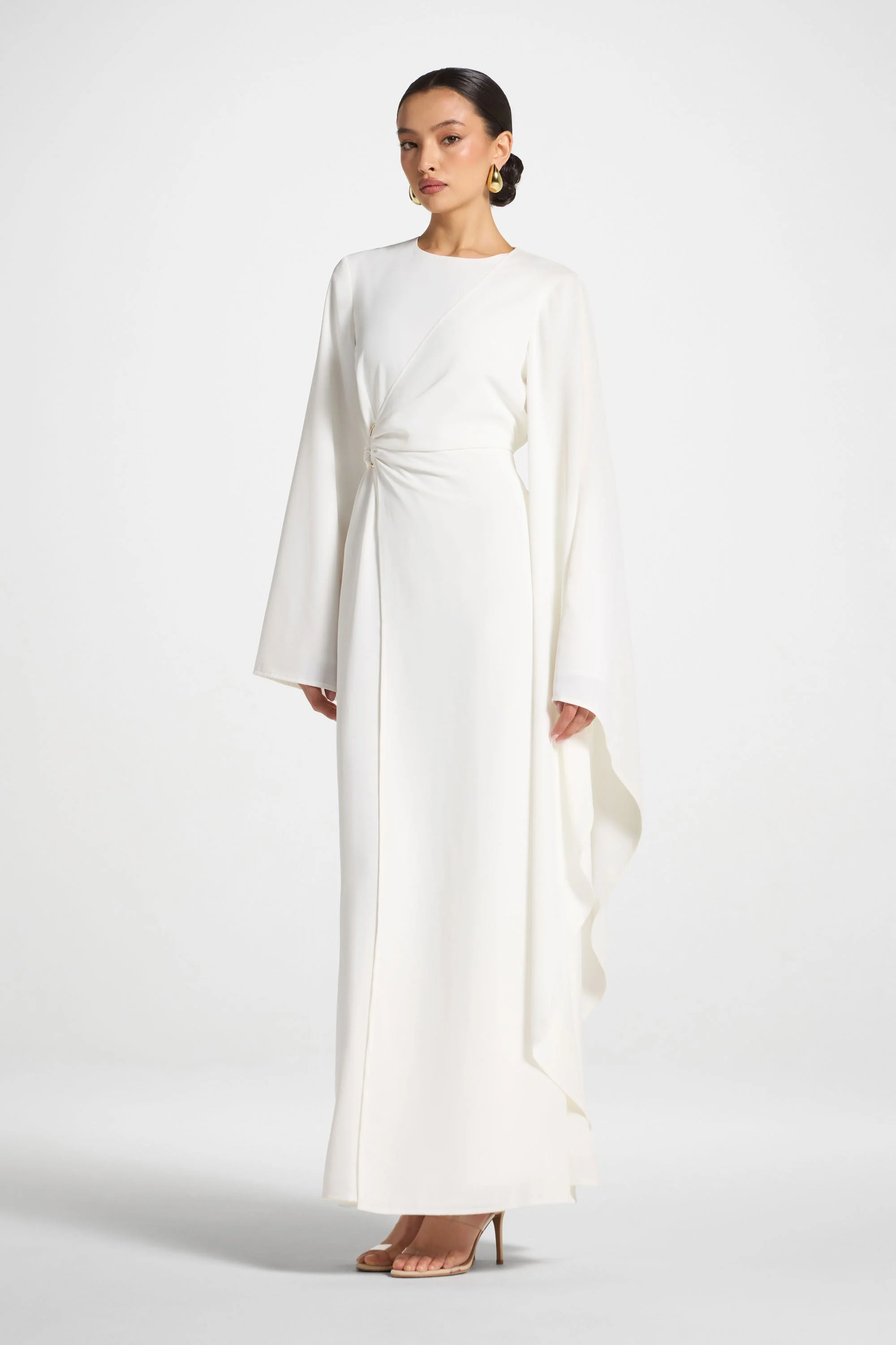 Asymmetric Sleeve Maxi Dress - White - Image 6