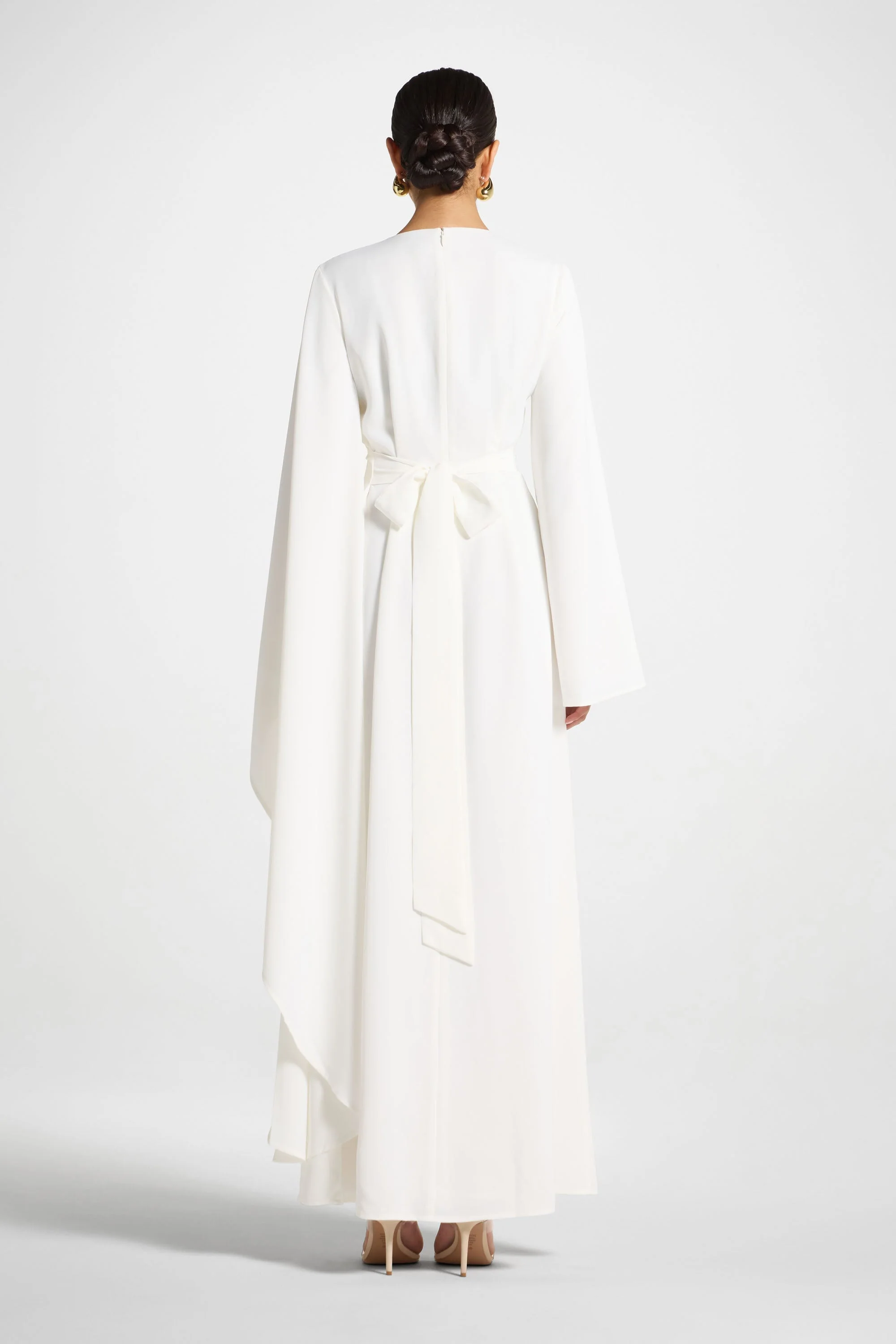 Asymmetric Sleeve Maxi Dress - White - Image 7