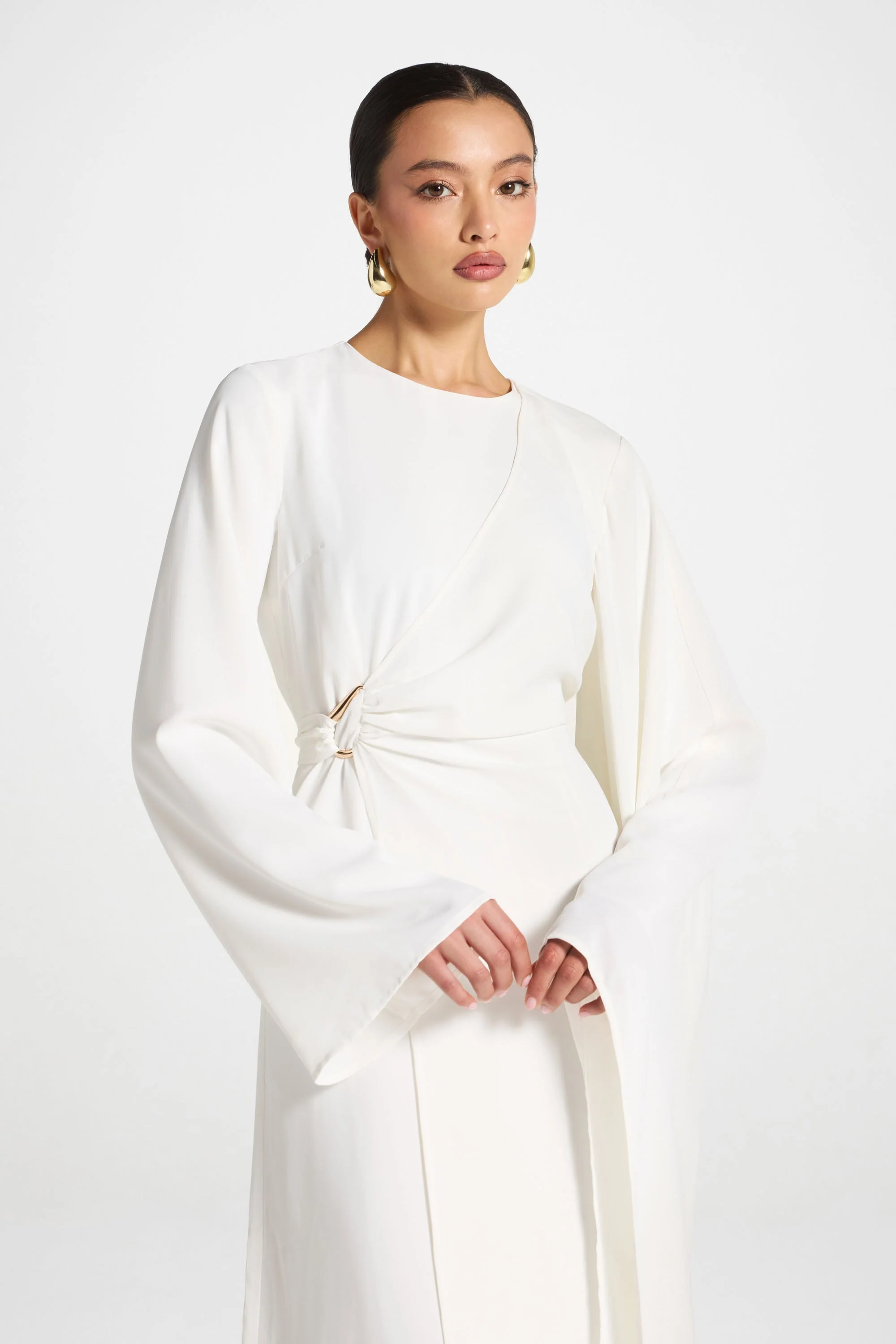Asymmetric Sleeve Maxi Dress - White - Image 8