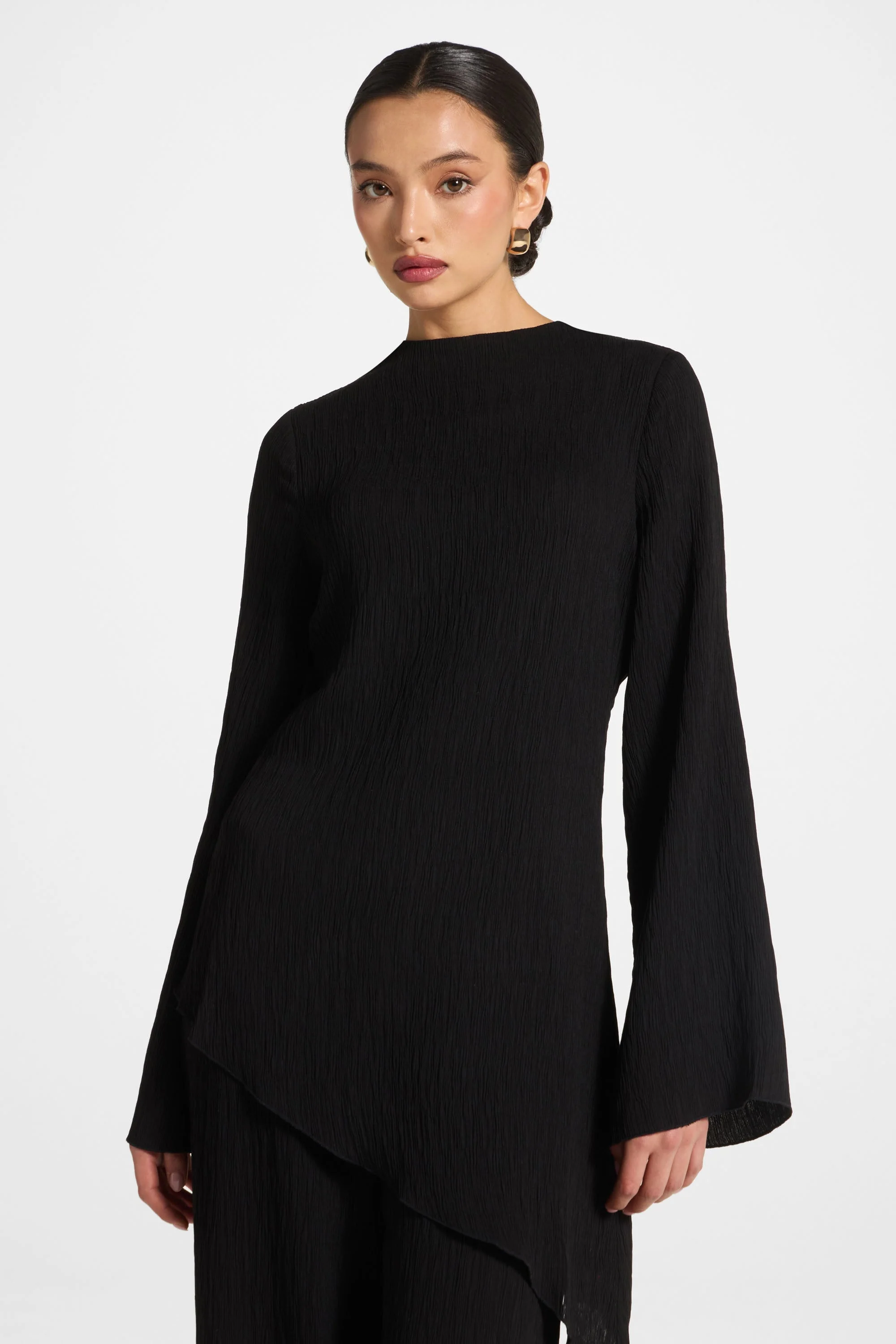 Asymmetric Textured Top - Black - Image 4
