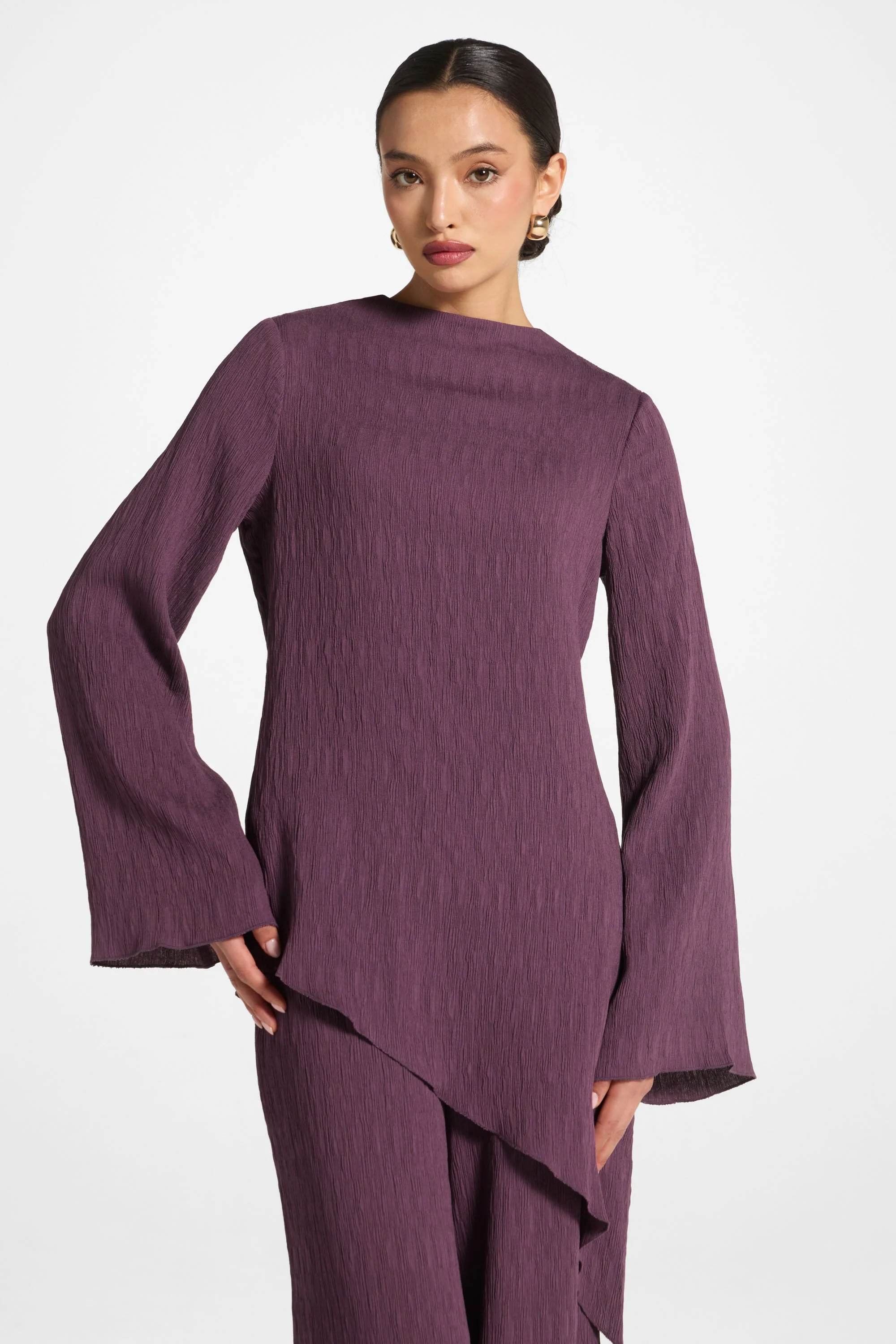 Asymmetric Textured Top - Plum - Image 5