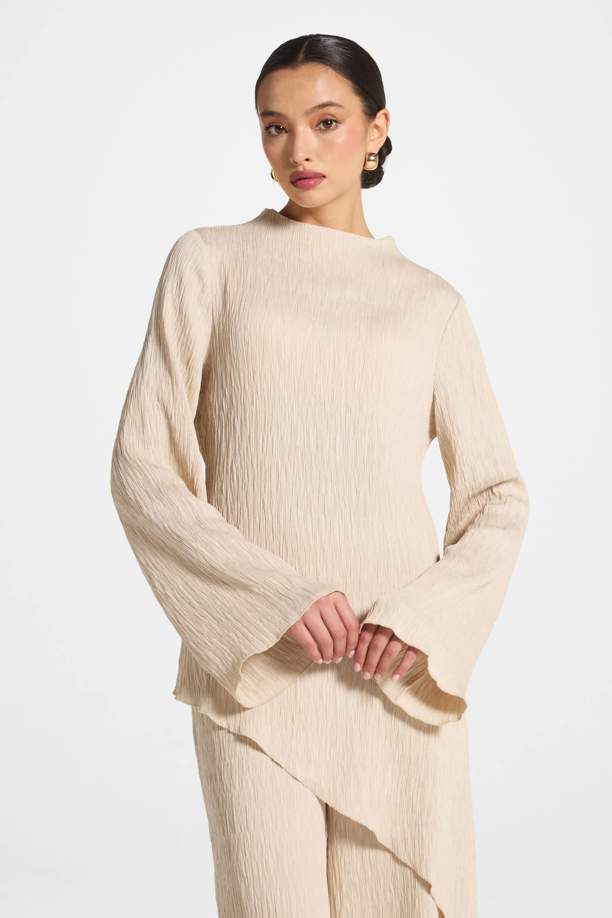 Asymmetric Textured Top - Stone - Image 2