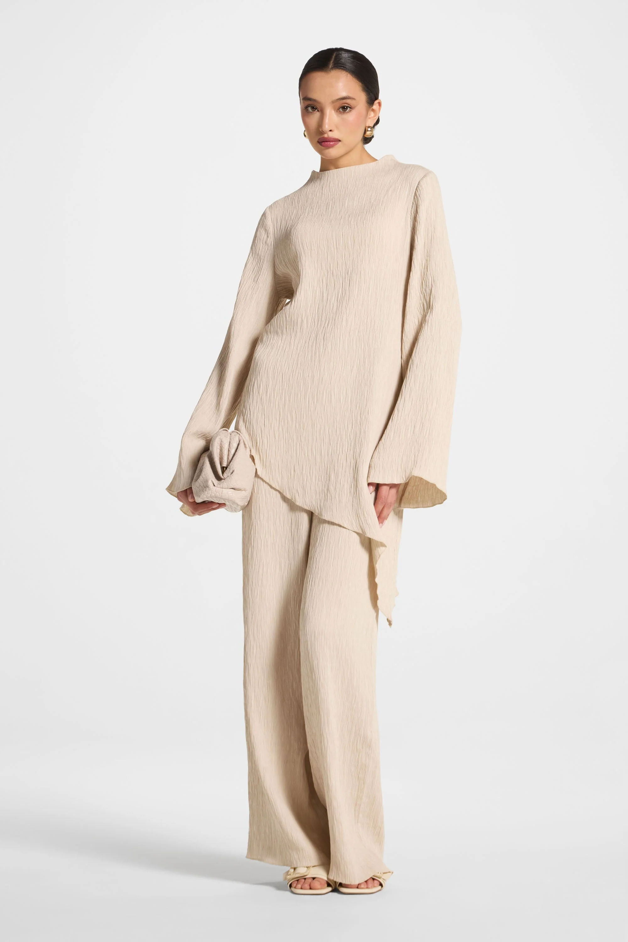 Asymmetric Textured Top - Stone - Image 4