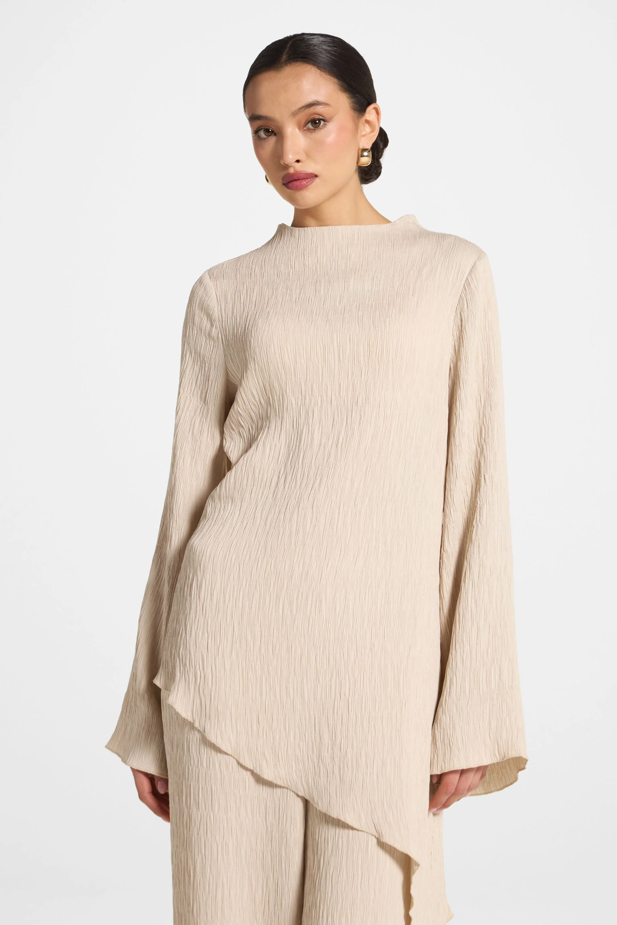 Asymmetric Textured Top - Stone - Image 7