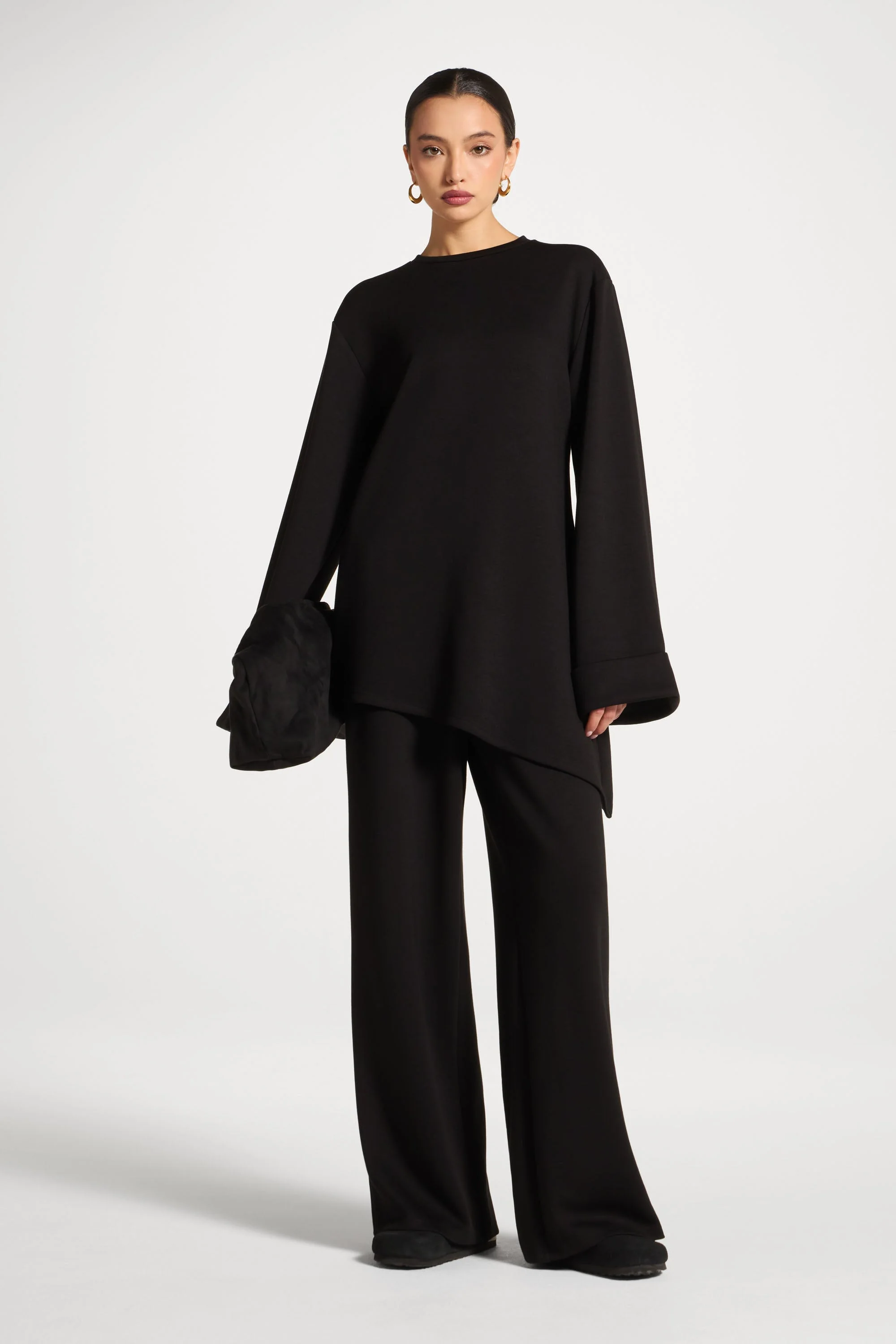 Asymmetric Top & Pants Set - Black