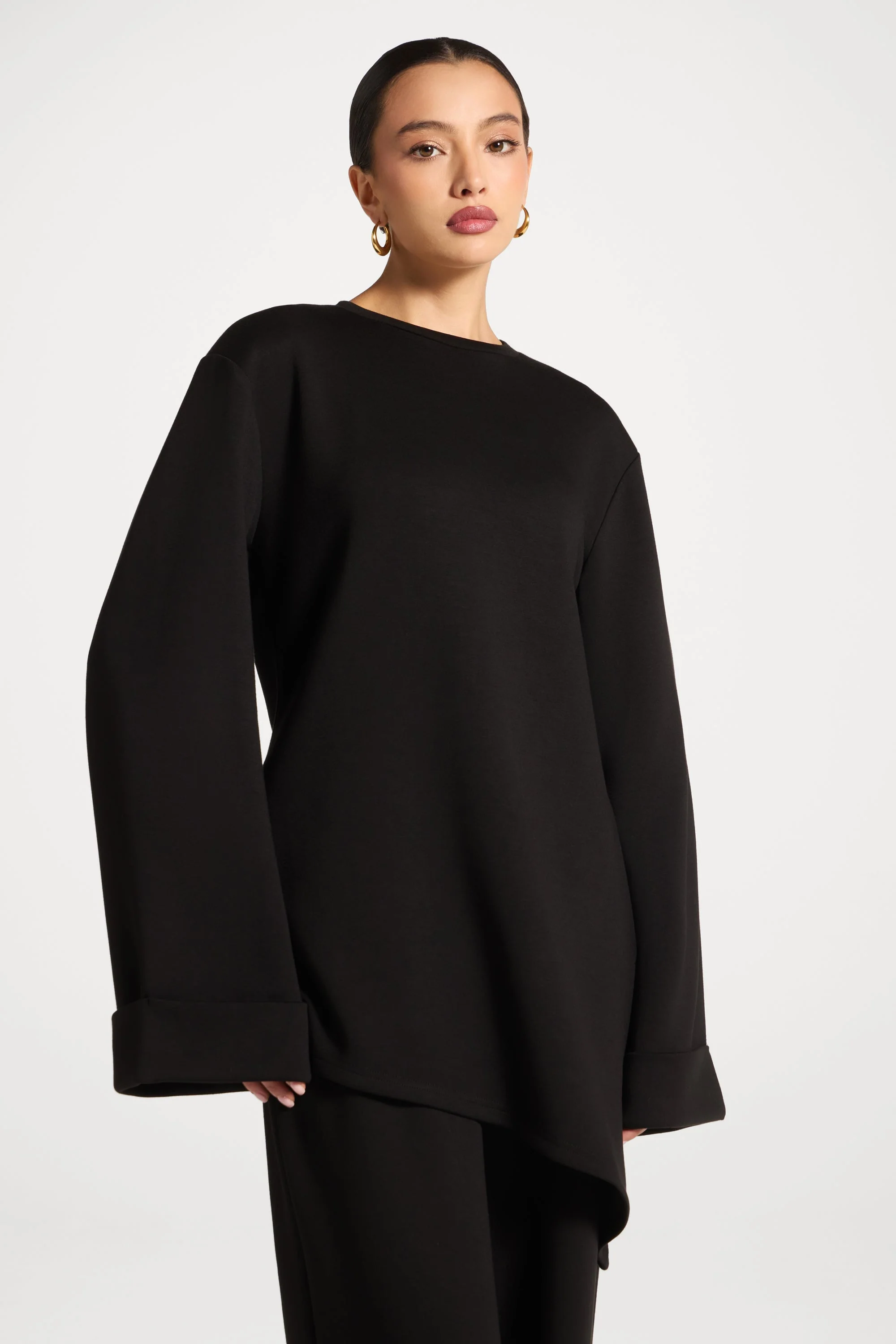 Asymmetric Top & Pants Set - Black - Image 2