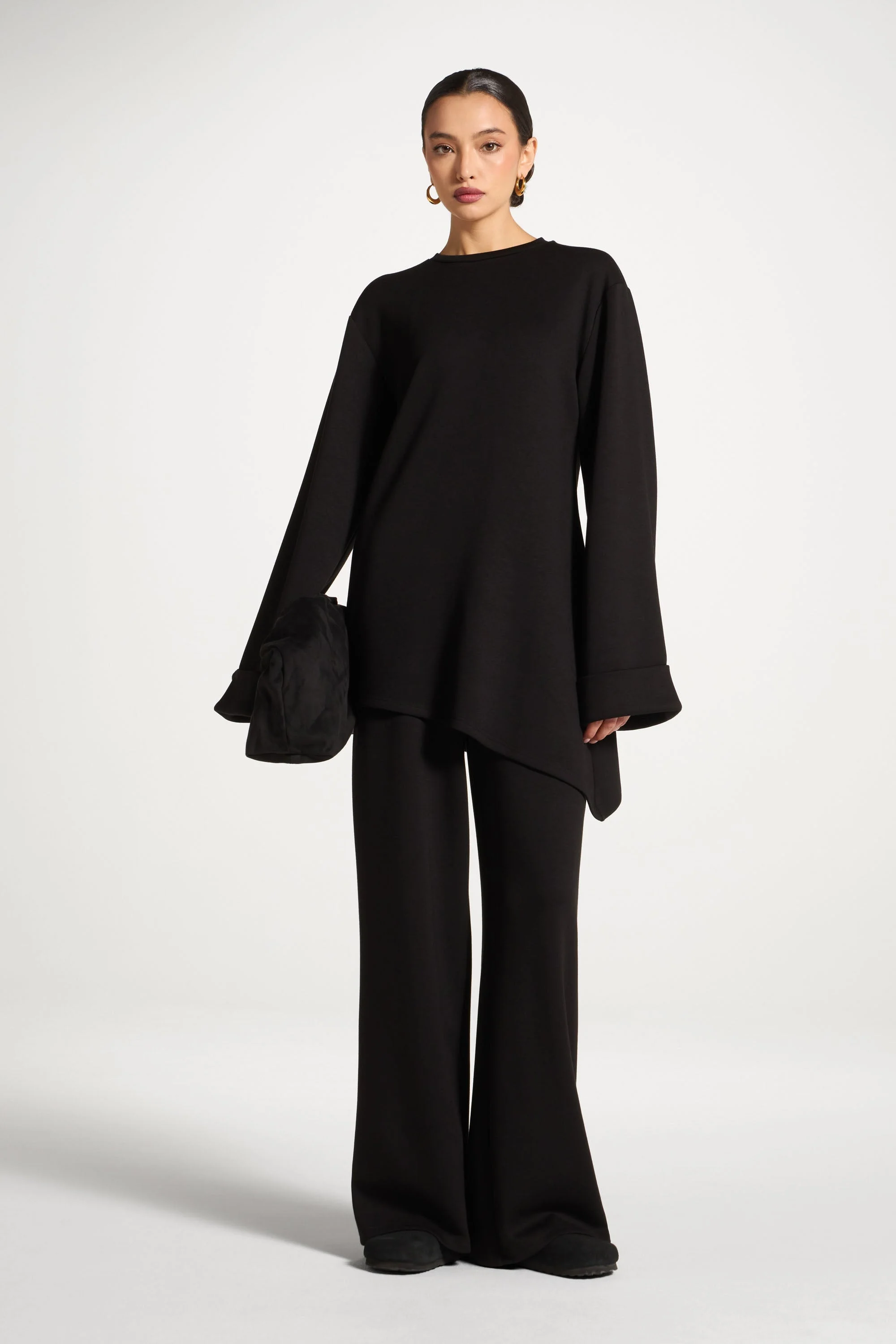 Asymmetric Top & Pants Set - Black - Image 3